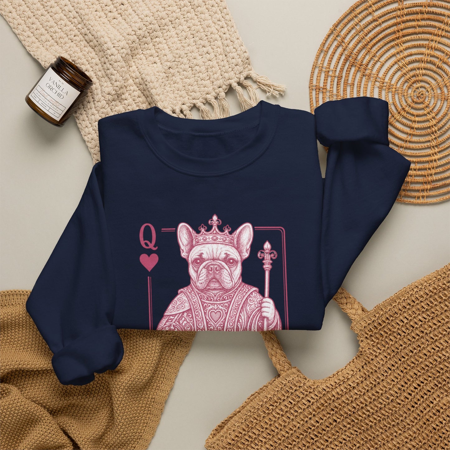 Queen of Hearts French Bulldog Sweatshirt, Frenchie Queen Playing Card Sweatshirt, Dog Mom Crewneck, Royal French Bulldog Gift, Cute Frenchie Sweatshirt