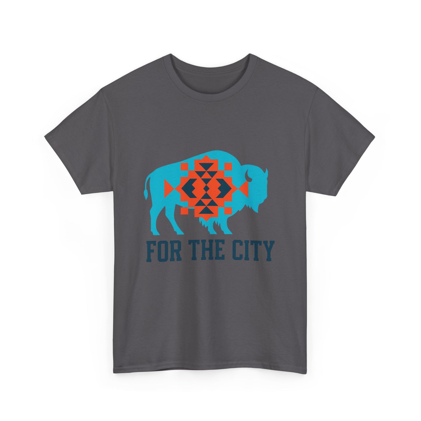 For The City Tribal Bison T-Shirt | Oklahoma Pride Tee | Blue & Orange Southwestern Bison Graphic | OKC Fan Inspired Shirt | Local Oklahoma Gift