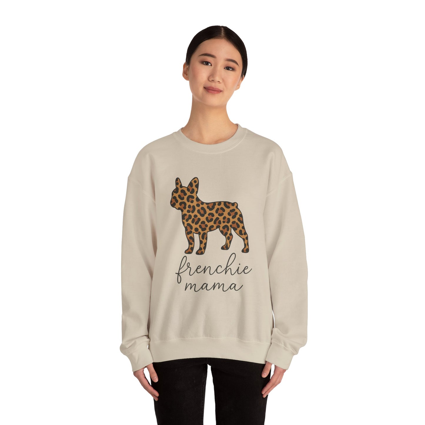 Frenchie Mama Leopard Print Sweatshirt | French Bulldog Mom Crewneck | Cheetah Print Frenchie Sweater | Dog Mom Gift | Cute Animal Print Pullover