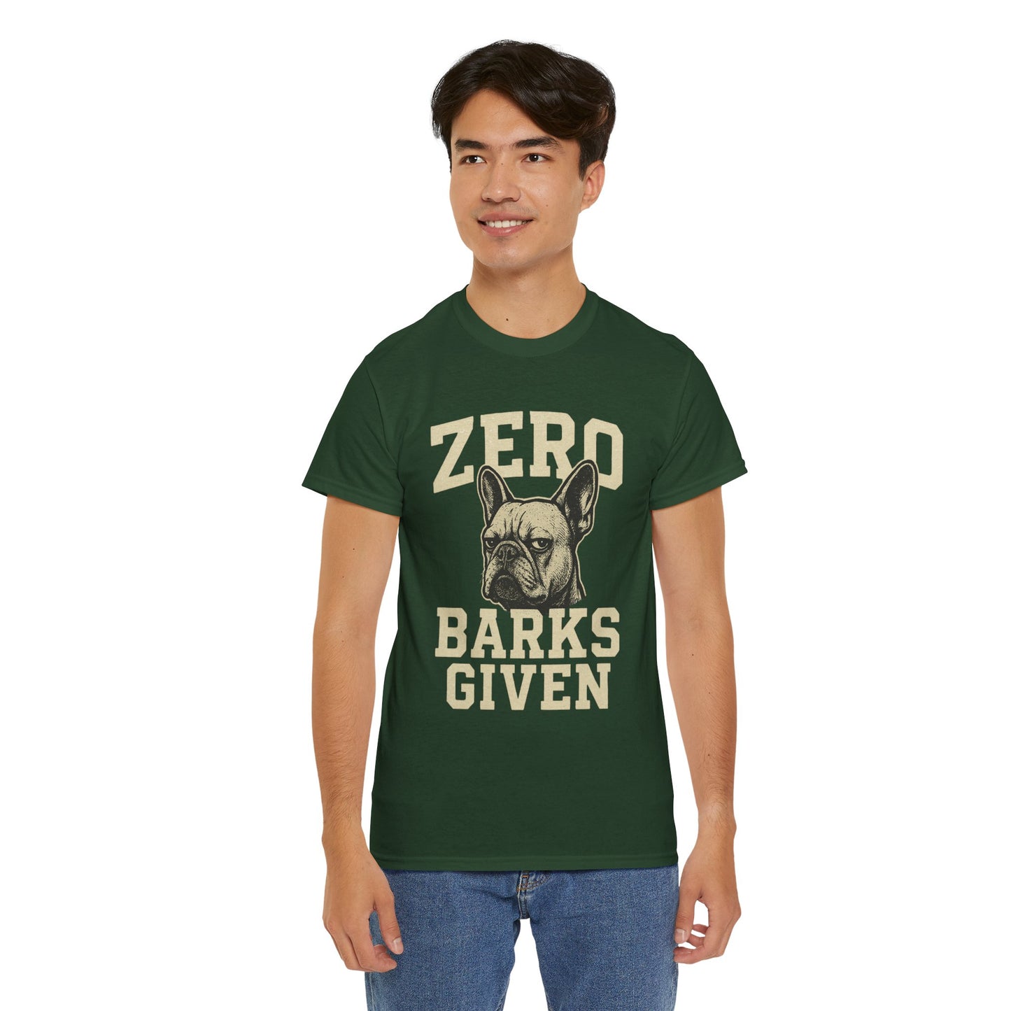 Zero Barks Given Frenchie T-Shirt – Funny French Bulldog Tee, Grumpy Dog Humor Shirt, Frenchie Lover Gift, Dog Mom Graphic Tee, Vintage Style Dog Shirt