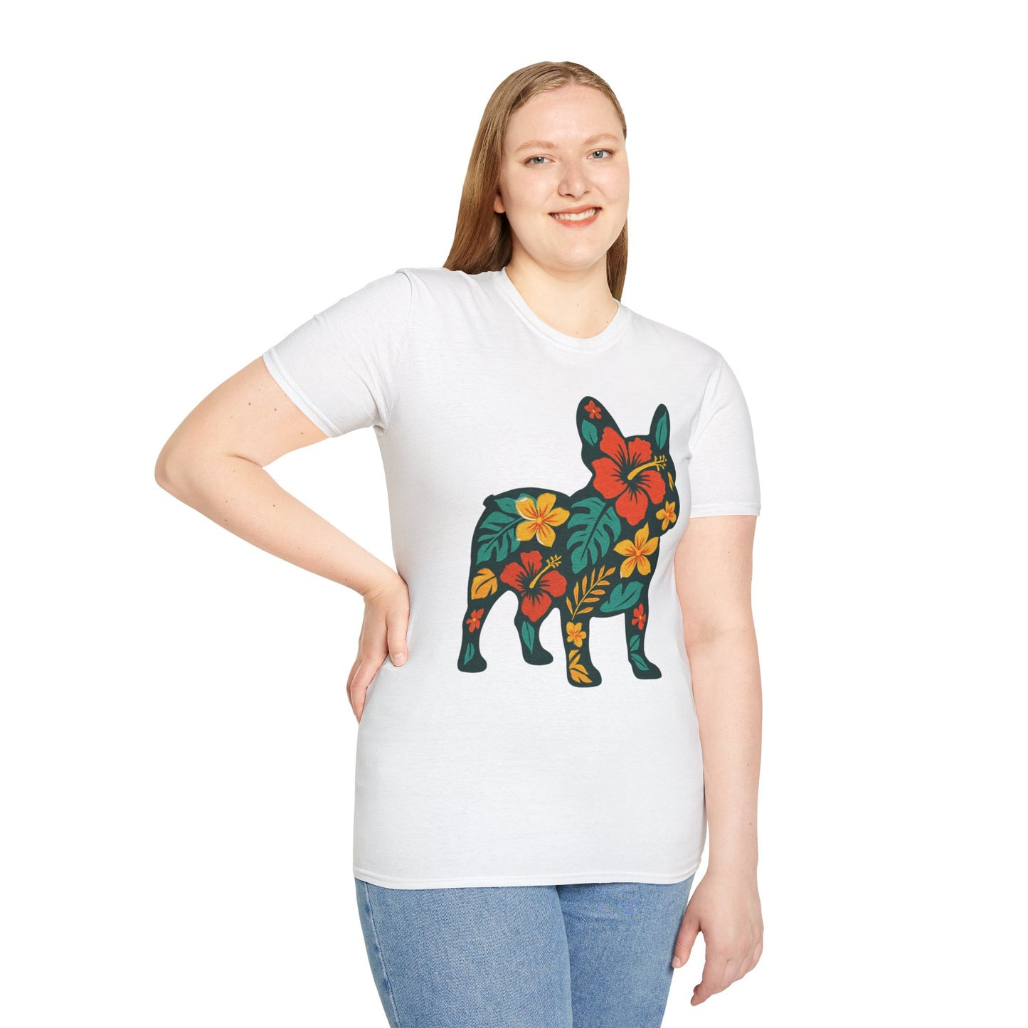 Hawaiian Frenchie Shirt | Floral French Bulldog T-Shirt | Tropical Dog Lover Tee | Cute Summer Frenchie Gift | Hibiscus Dog Silhouette