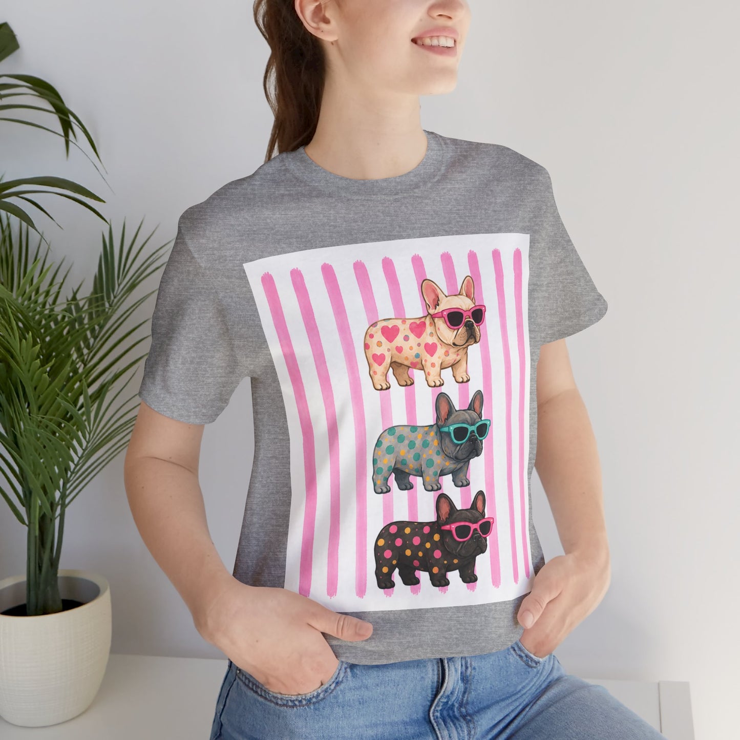 Cute French Bulldog Shirt, Pink Frenchie Sunglasses Tee, Colorful Frenchie Graphic Shirt, Dog Mom Gift, French Bulldog Lover T-Shirt