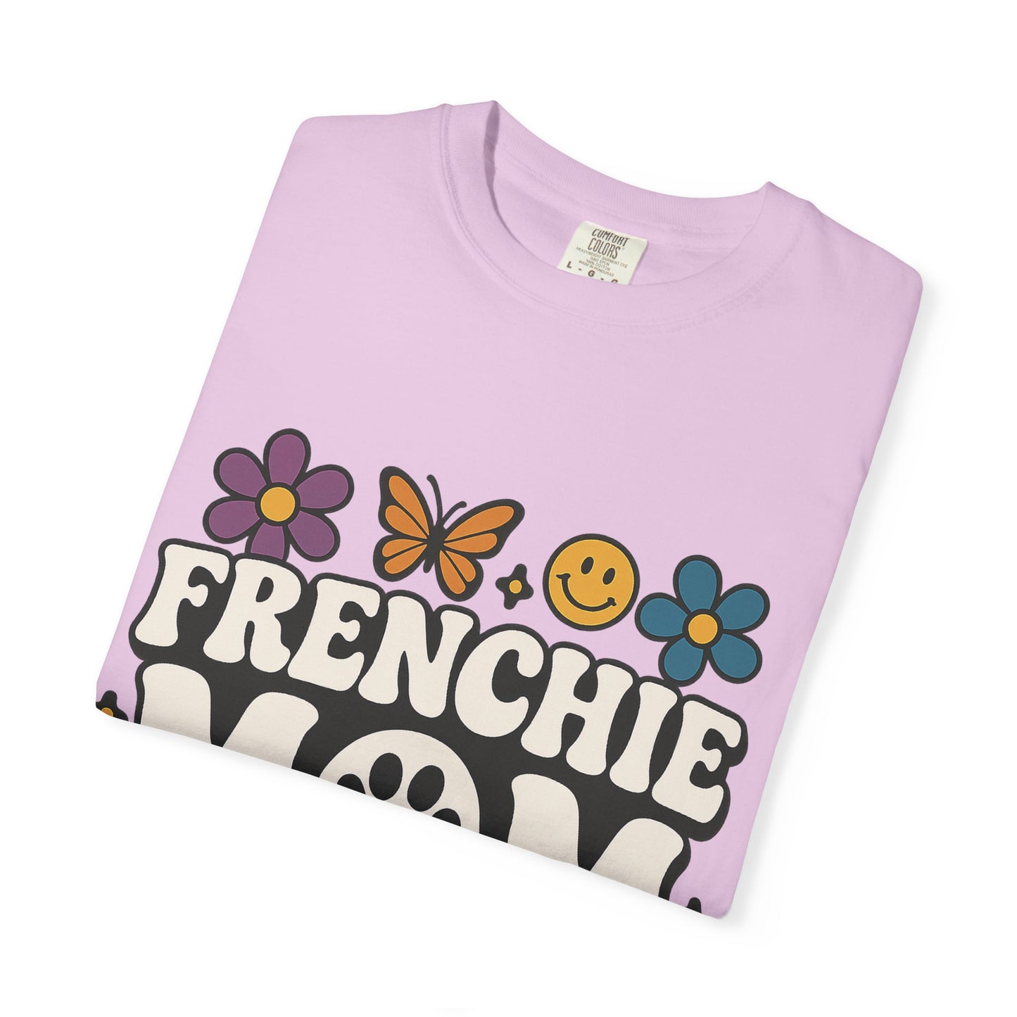 Frenchie Mom T-Shirt | Retro Groovy Dog Lover Tee | Smiley Flower French Bulldog Shirt | Cute Colorful Frenchie Gift for Her
