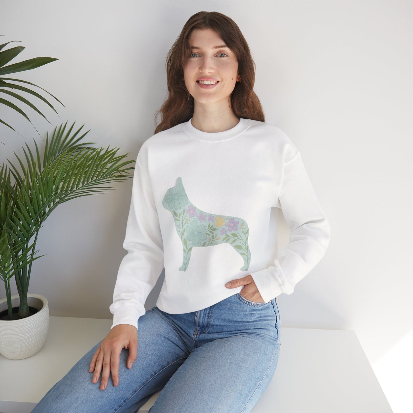 Floral Frenchie Sweatshirt | Pastel French Bulldog Pullover | Feminine Dog Lover Crewneck | Soft Pink Flower Silhouette Sweater