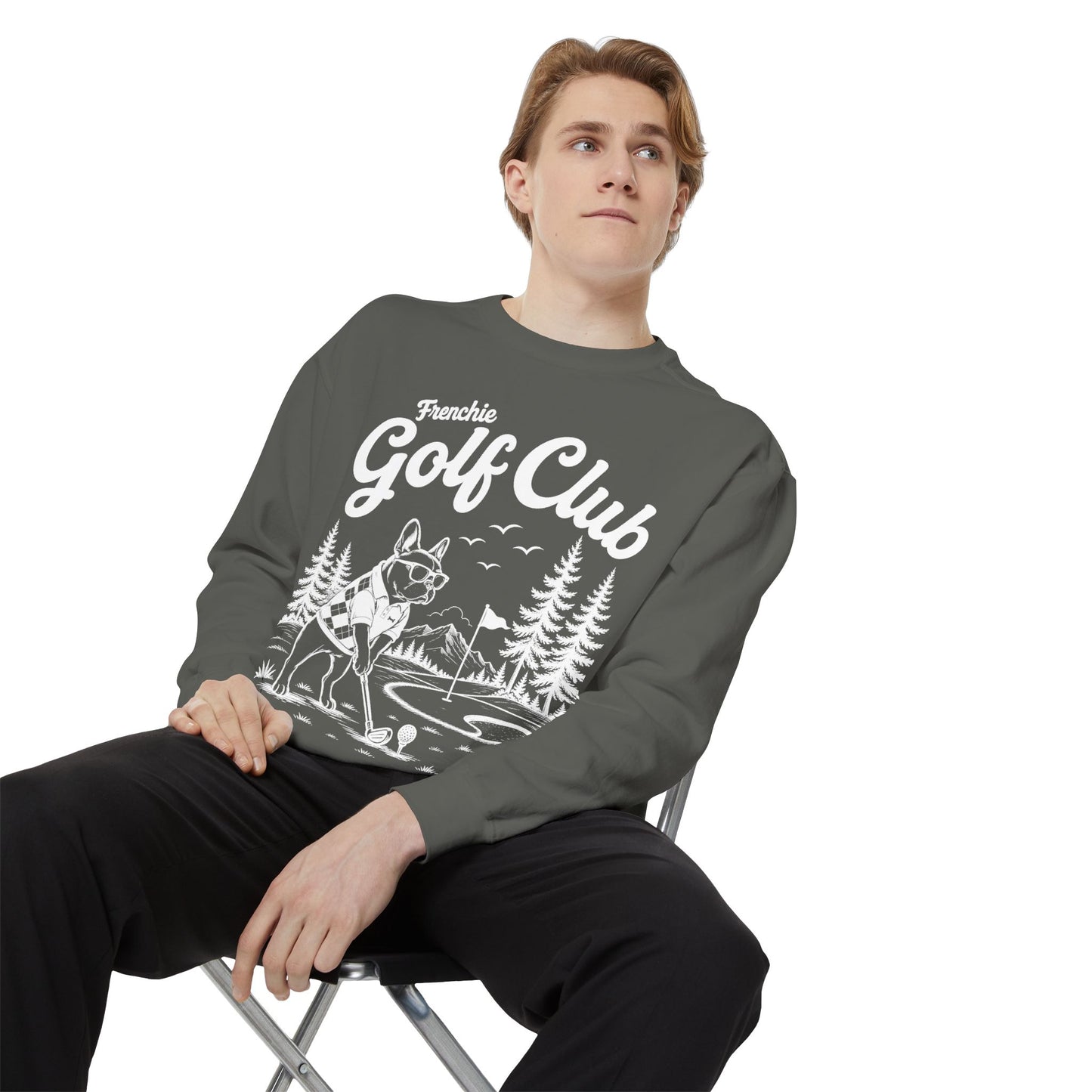 Frenchie Golf Club Sweatshirt, Golfing French Bulldog Crewneck, Golf Lover Dog Sweatshirt, Country Club Frenchie Gift, Vintage Golf Sweatshirt