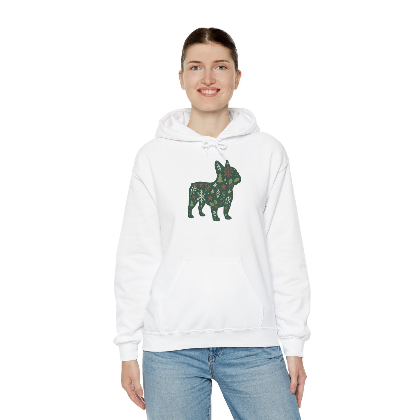 Christmas Frenchie Hoodie | Holiday French Bulldog Sweatshirt | Cute Dog Mom Gift | Frenchie Lover Xmas Hoodie | Winter Dog Silhouette Pullover