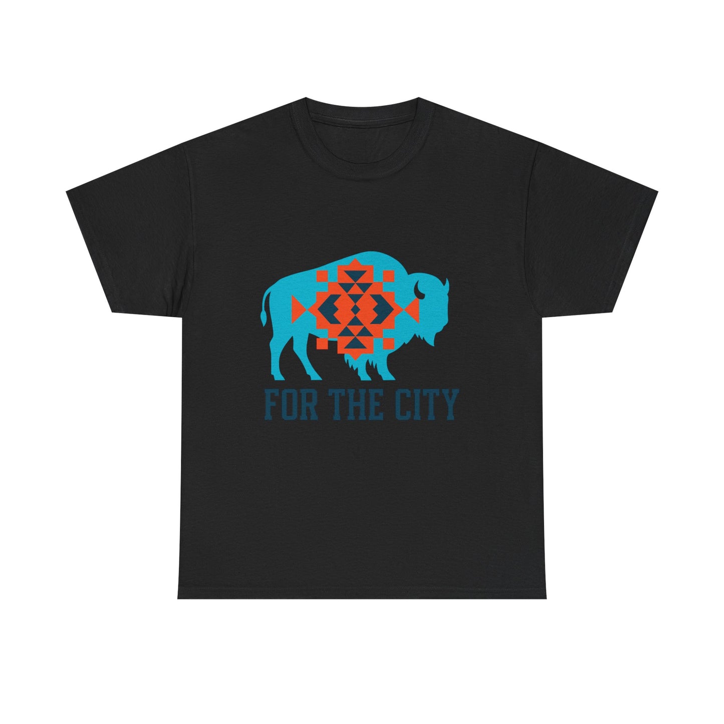 For The City Tribal Bison T-Shirt | Oklahoma Pride Tee | Blue & Orange Southwestern Bison Graphic | OKC Fan Inspired Shirt | Local Oklahoma Gift