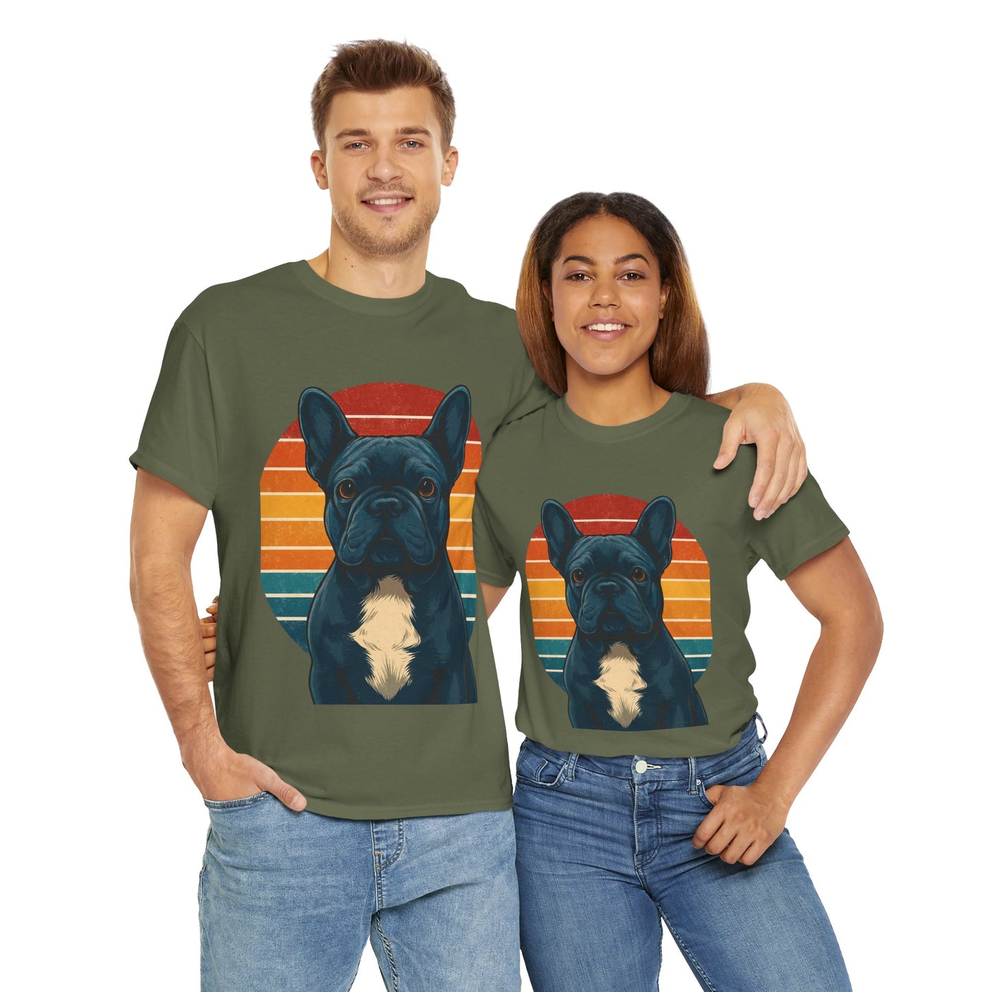 Retro Blue French Bulldog T-Shirt | Vintage Frenchie Dog Tee | 70s Sunset Graphic Shirt | Frenchie Lover Gift | Cute Pet Owner Apparel