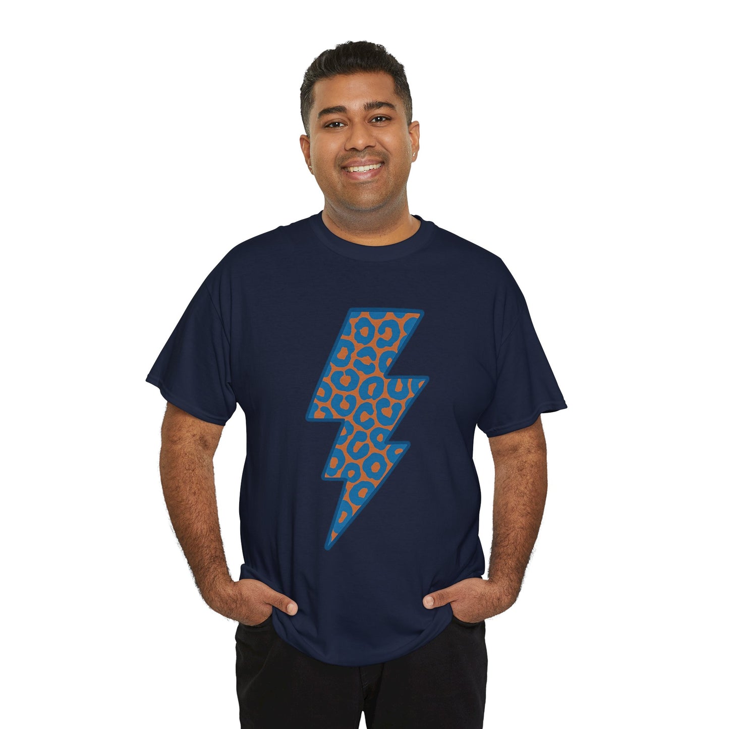 Blue Leopard Lightning Bolt T-Shirt | OKC Thunder Inspired Shirt | Orange & Blue Game Day Tee | Retro Lightning Graphic