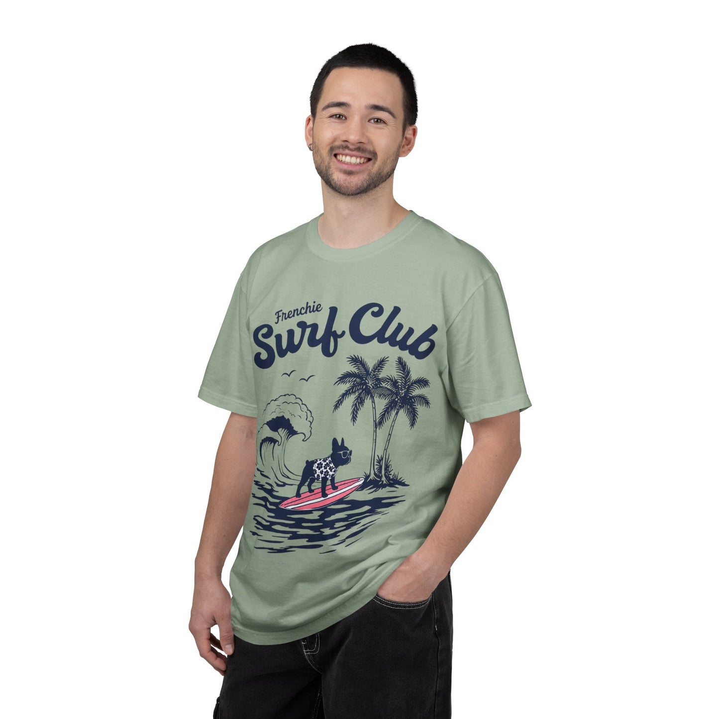 Frenchie Surf Club Shirt, Surfing French Bulldog Tee, Beach Frenchie Shirt, Summer Dog Lover Shirt, Coastal French Bulldog Gift