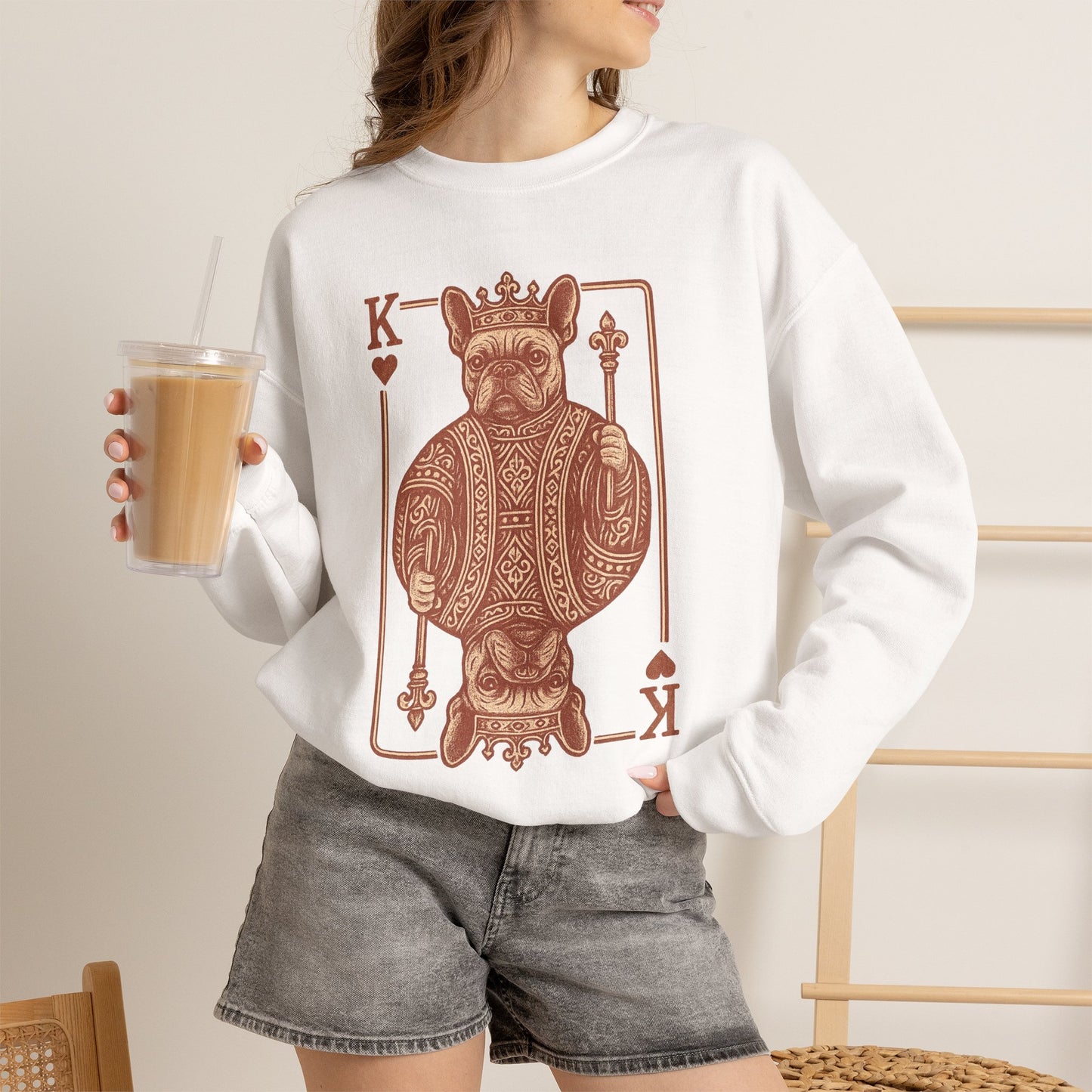 King French Bulldog Sweatshirt, Frenchie Playing Card Crewneck, Royal French Bulldog Pullover, King of Hearts Frenchie Sweatshirt, Vintage Dog Lover Gift