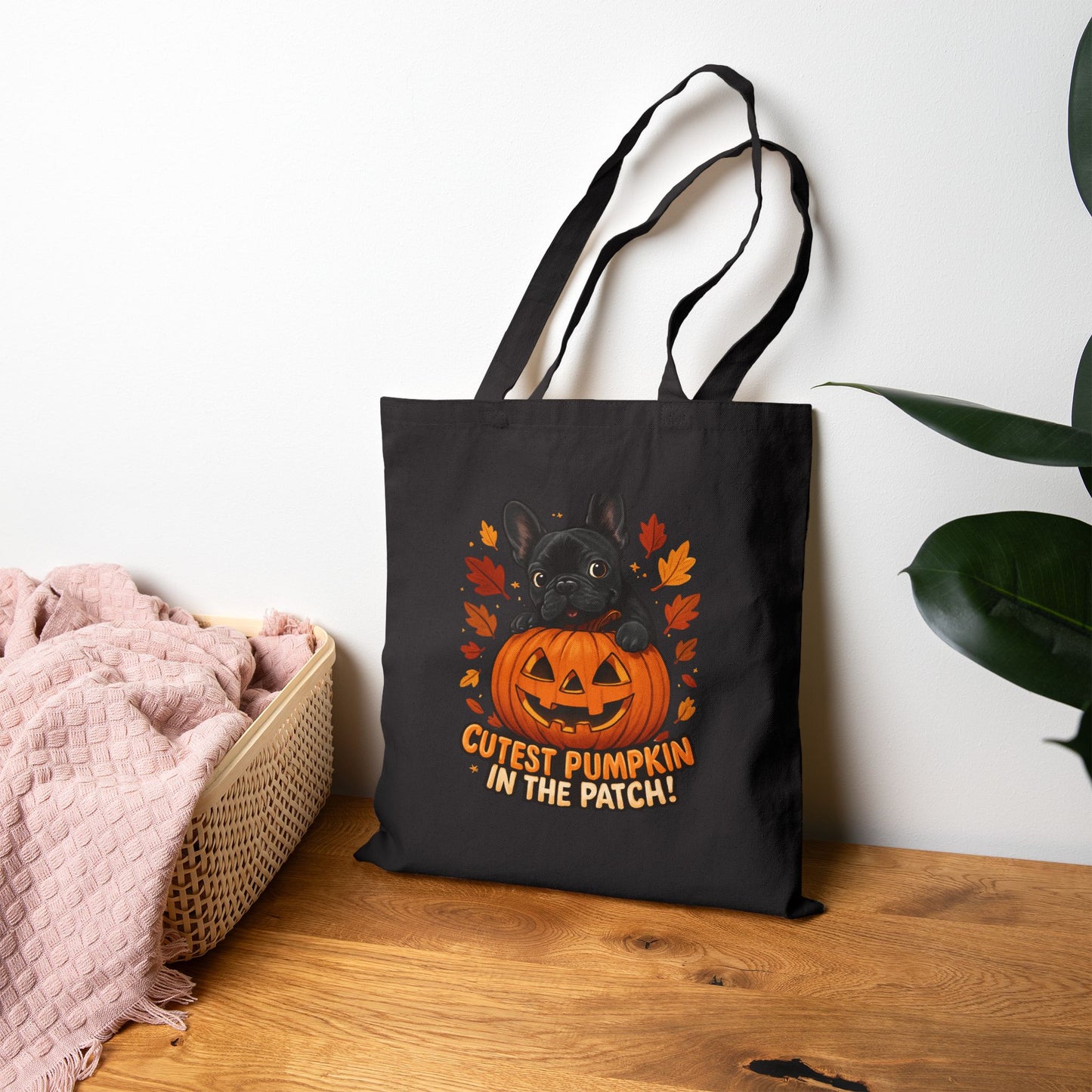 Cutest Pumpkin in the Patch Tote Bag | Frenchie Fall Bag | Halloween Dog Lover Gift | Cute Pumpkin Patch French Bulldog Canvas Tote