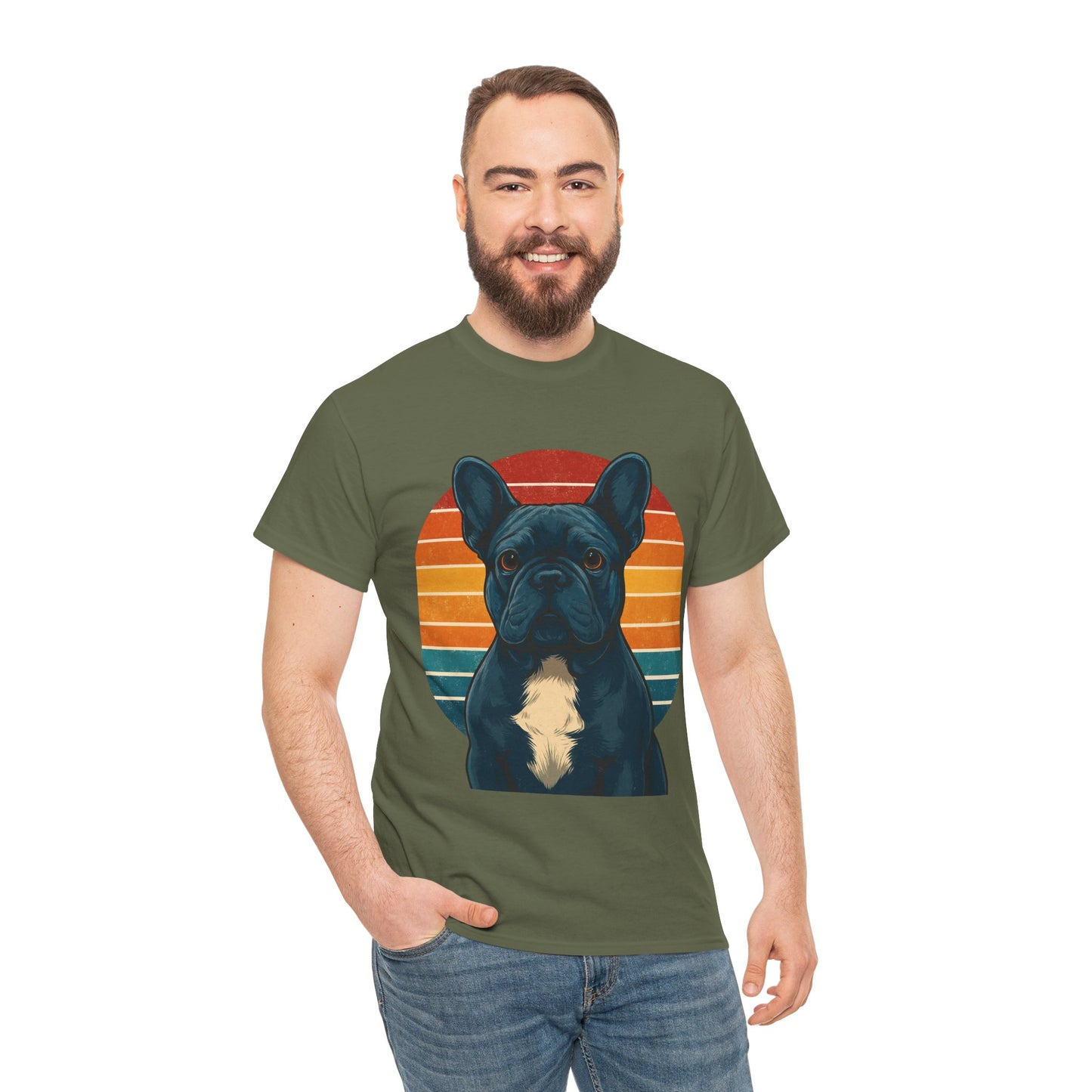 Retro Blue French Bulldog T-Shirt | Vintage Frenchie Dog Tee | 70s Sunset Graphic Shirt | Frenchie Lover Gift | Cute Pet Owner Apparel