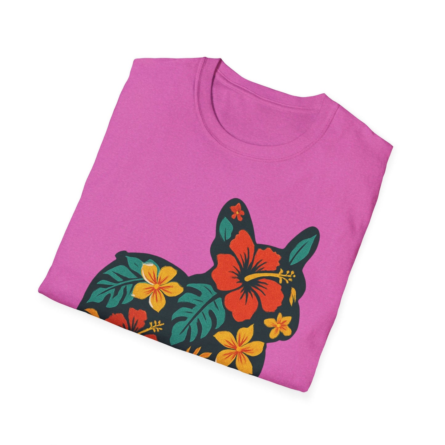 Hawaiian Frenchie Shirt | Floral French Bulldog T-Shirt | Tropical Dog Lover Tee | Cute Summer Frenchie Gift | Hibiscus Dog Silhouette