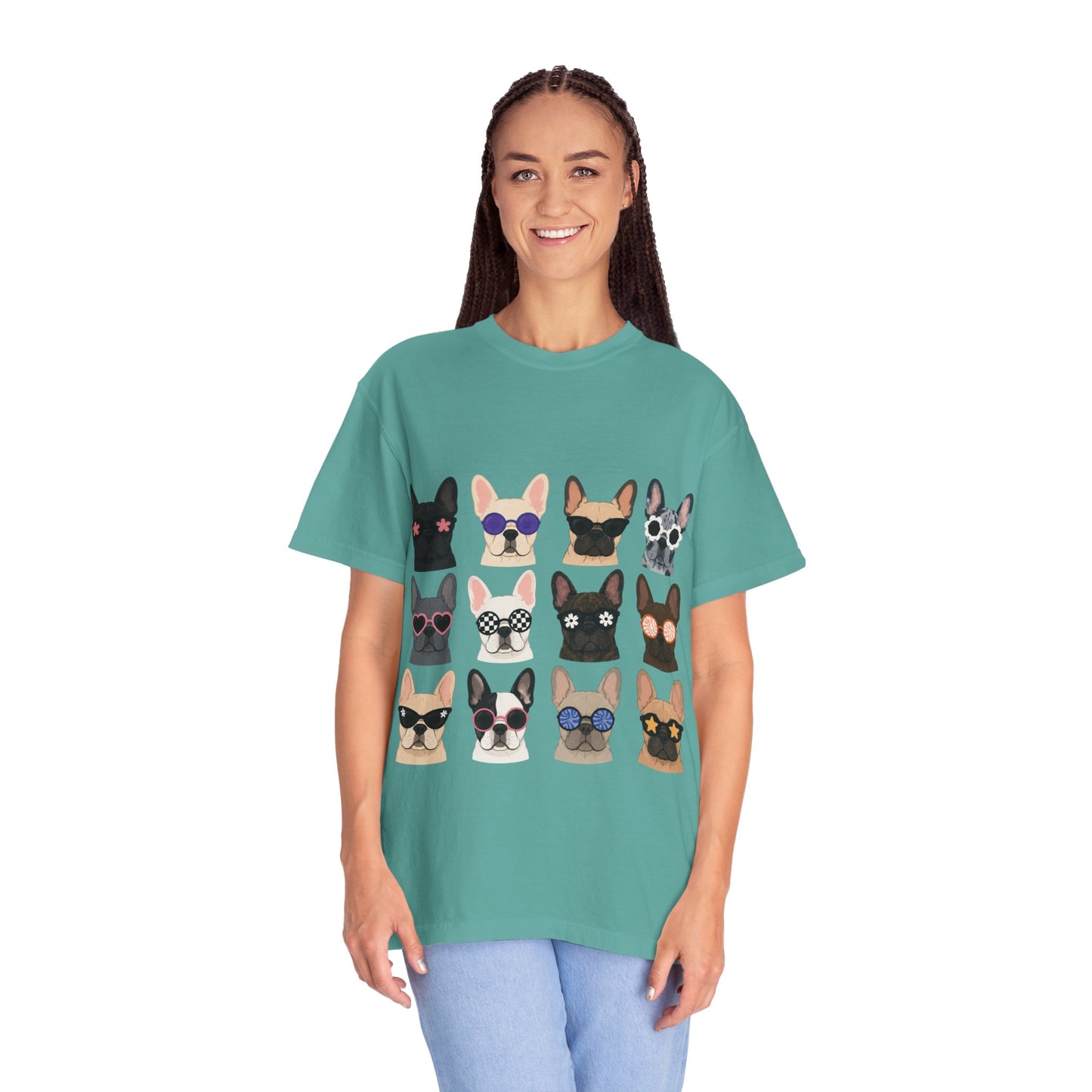 French Bulldog Sunglasses Shirt, Frenchie Faces Tee, Cute French Bulldog Shirt, Colorful Frenchie Dog Lover Gift, Dog Mom Graphic Tee