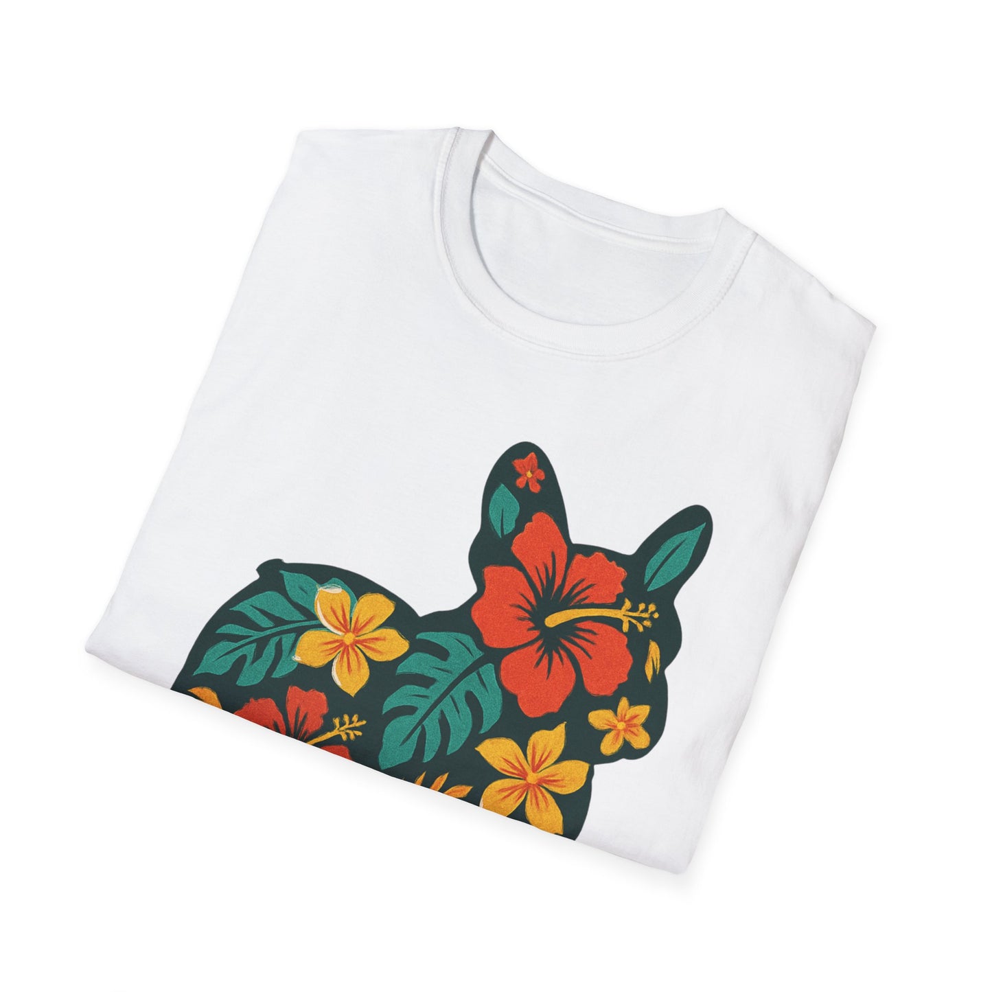 Hawaiian Frenchie Shirt | Floral French Bulldog T-Shirt | Tropical Dog Lover Tee | Cute Summer Frenchie Gift | Hibiscus Dog Silhouette
