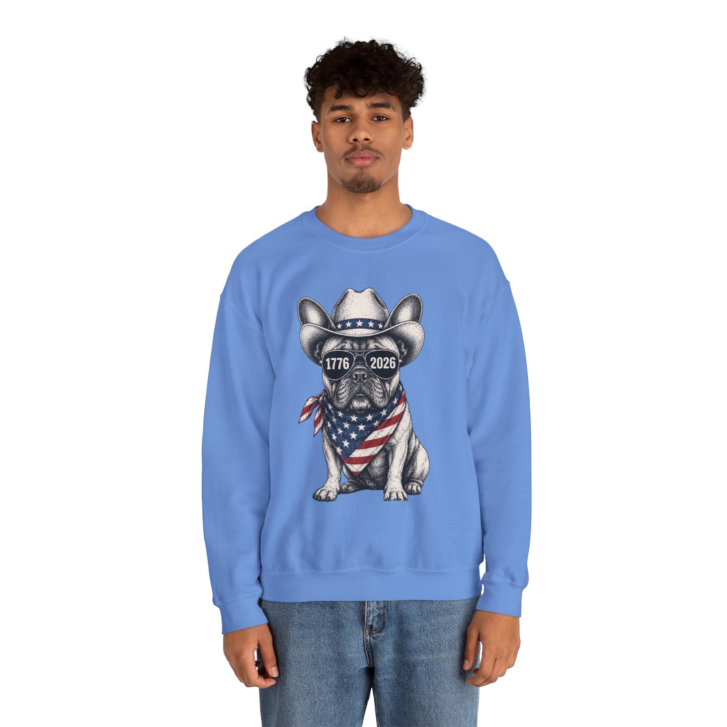 America 250 French Bulldog Sweatshirt, Patriotic Frenchie Crewneck, 1776 2026 USA Anniversary Sweatshirt, Fourth of July Dog Lover Gift