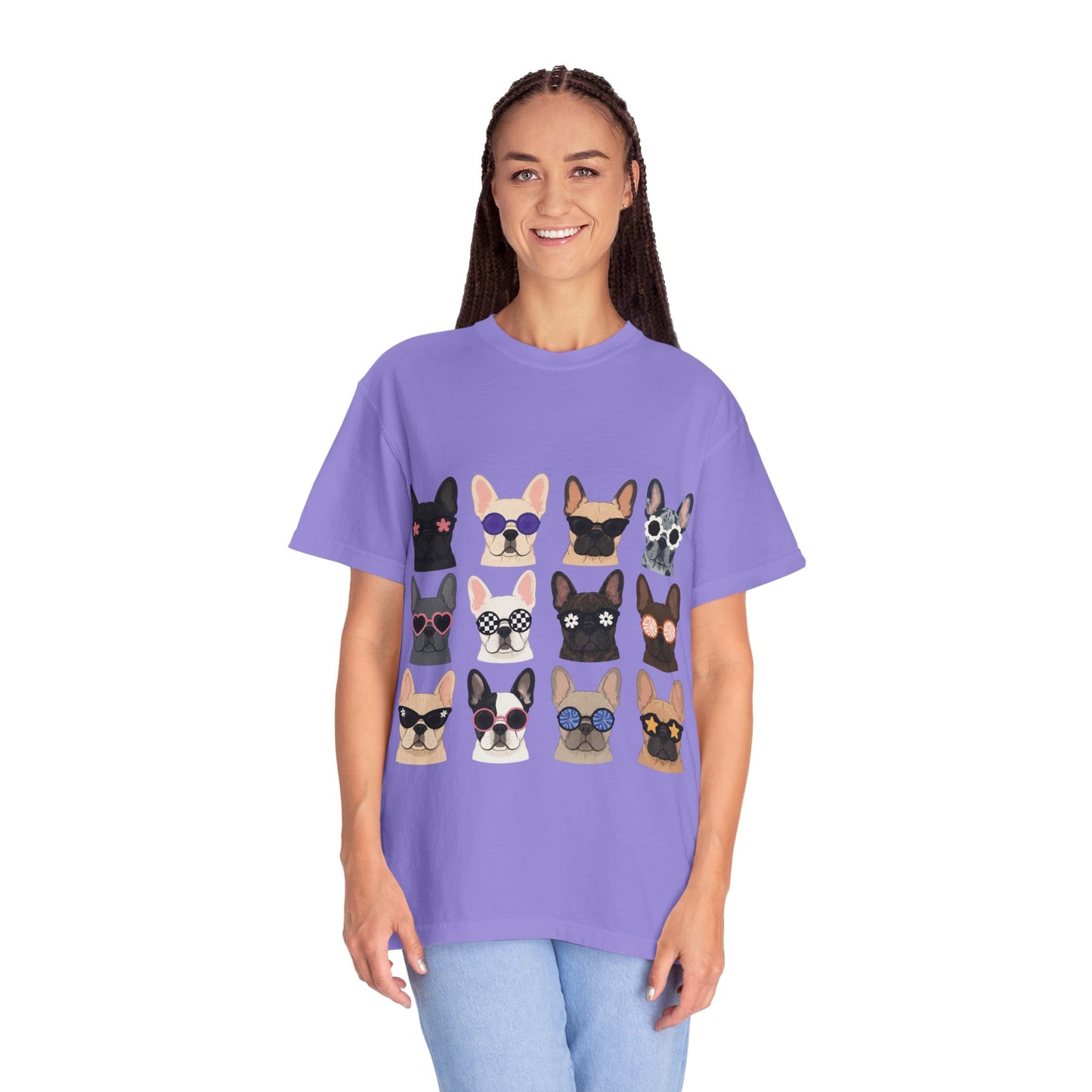 French Bulldog Sunglasses Shirt, Frenchie Faces Tee, Cute French Bulldog Shirt, Colorful Frenchie Dog Lover Gift, Dog Mom Graphic Tee