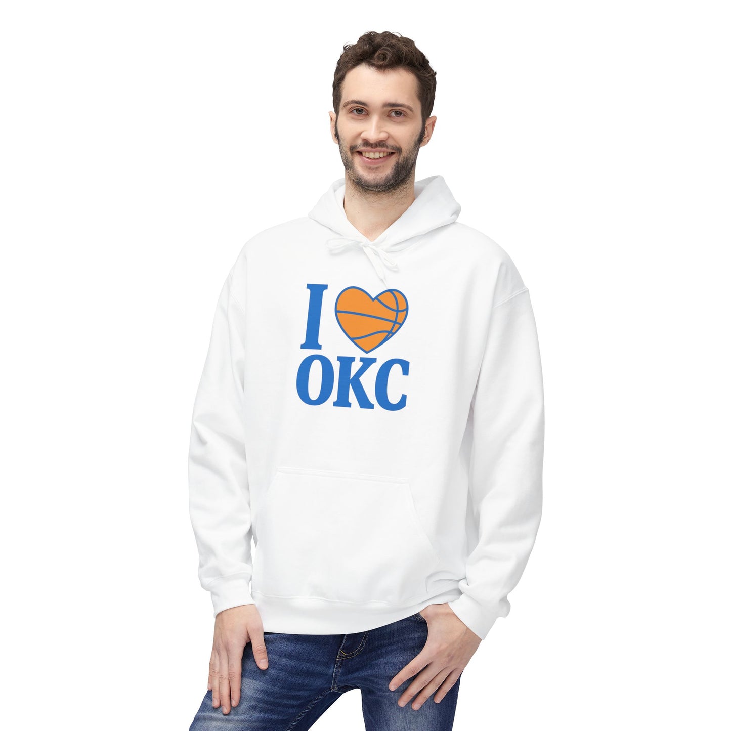 I Love OKC Basketball Hoodie | Oklahoma City Fan Pullover | Blue & Orange Game Day Sweatshirt