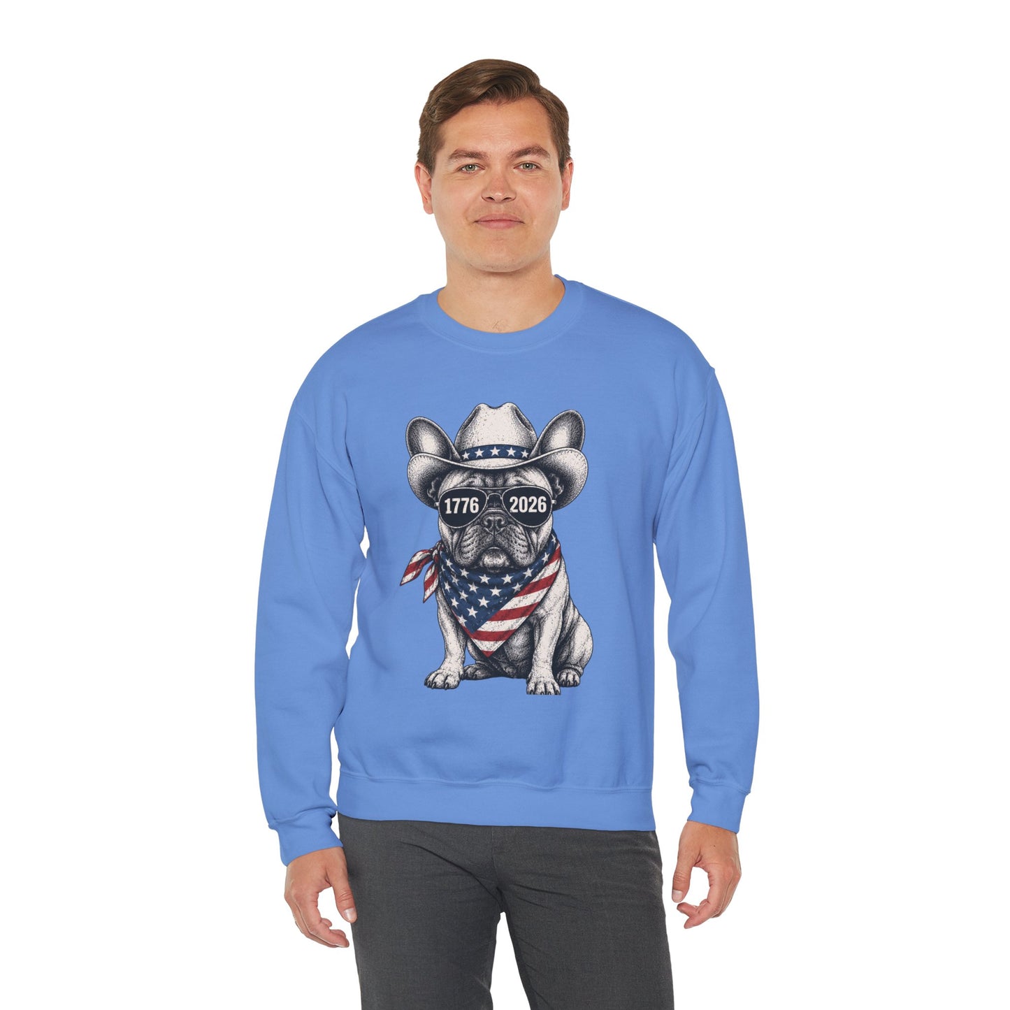 America 250 French Bulldog Sweatshirt, Patriotic Frenchie Crewneck, 1776 2026 USA Anniversary Sweatshirt, Fourth of July Dog Lover Gift