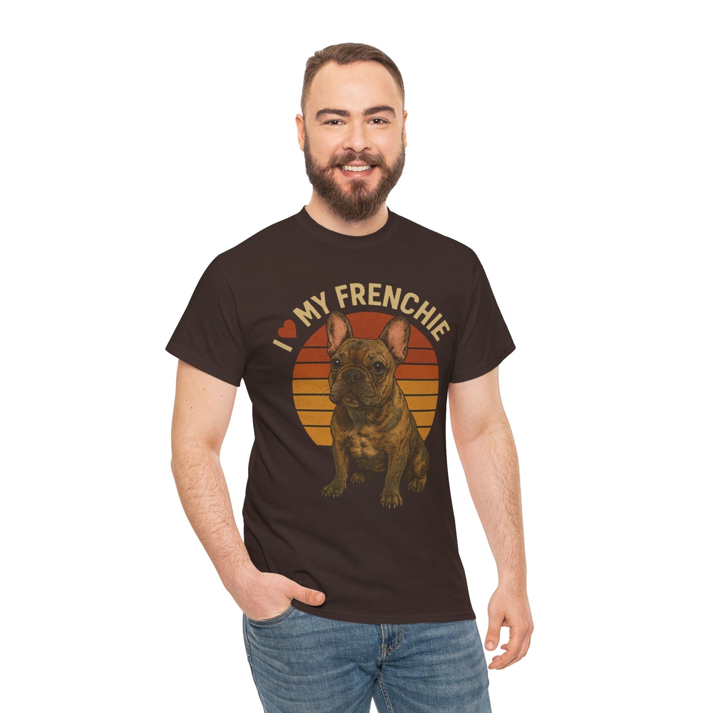 I Love My Frenchie T-Shirt | Brindle French Bulldog Retro Tee | Vintage Dog Lover Shirt | Frenchie Mom & Dad Gift