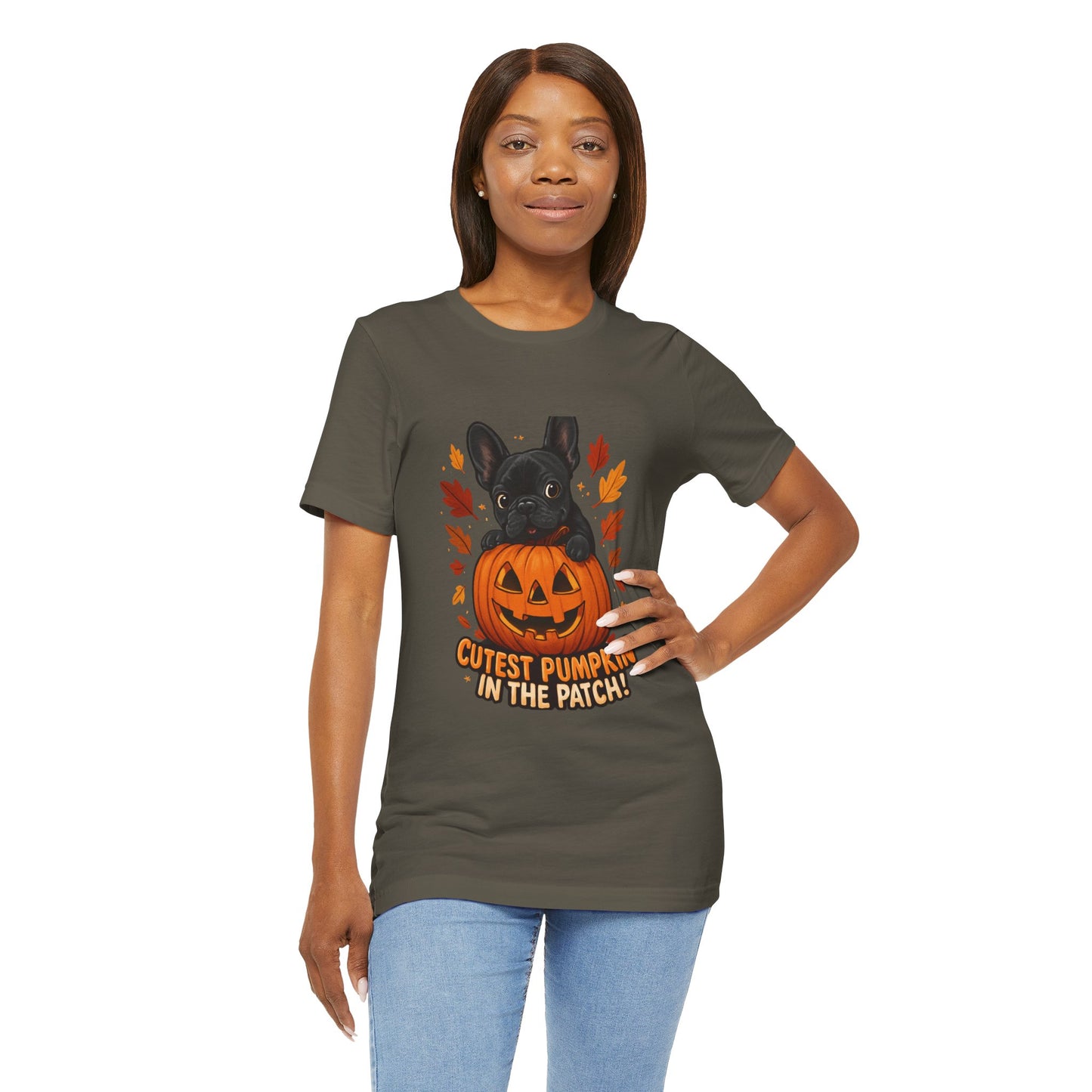 Cutest Pumpkin in the Patch Frenchie T-Shirt | Halloween Dog Lover Tee | Fall French Bulldog Shirt | Cute Pumpkin Patch Graphic Tee