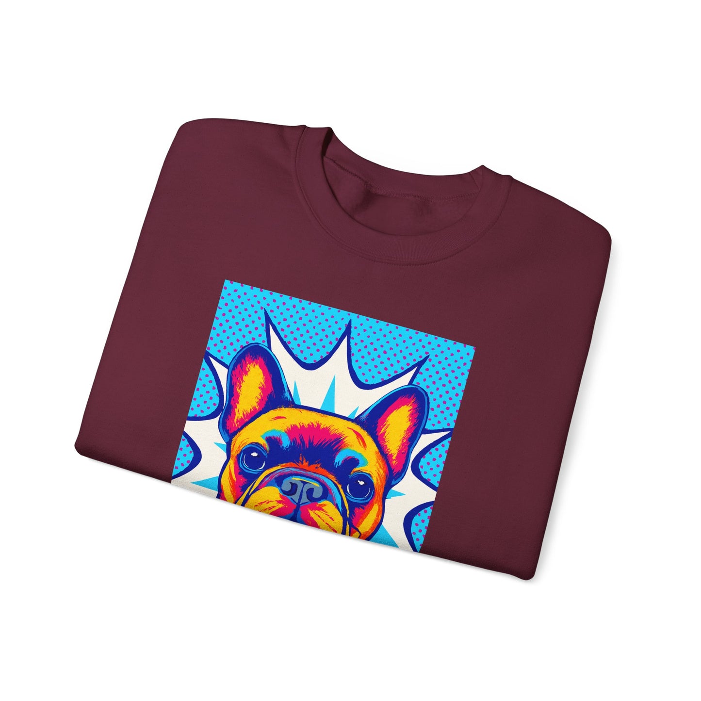 Pop Art French Bulldog Pullover | Colorful Retro Frenchie Sweatshirt | Funky Dog Lover Gift | Unisex Bold Frenchie Graphic Sweater