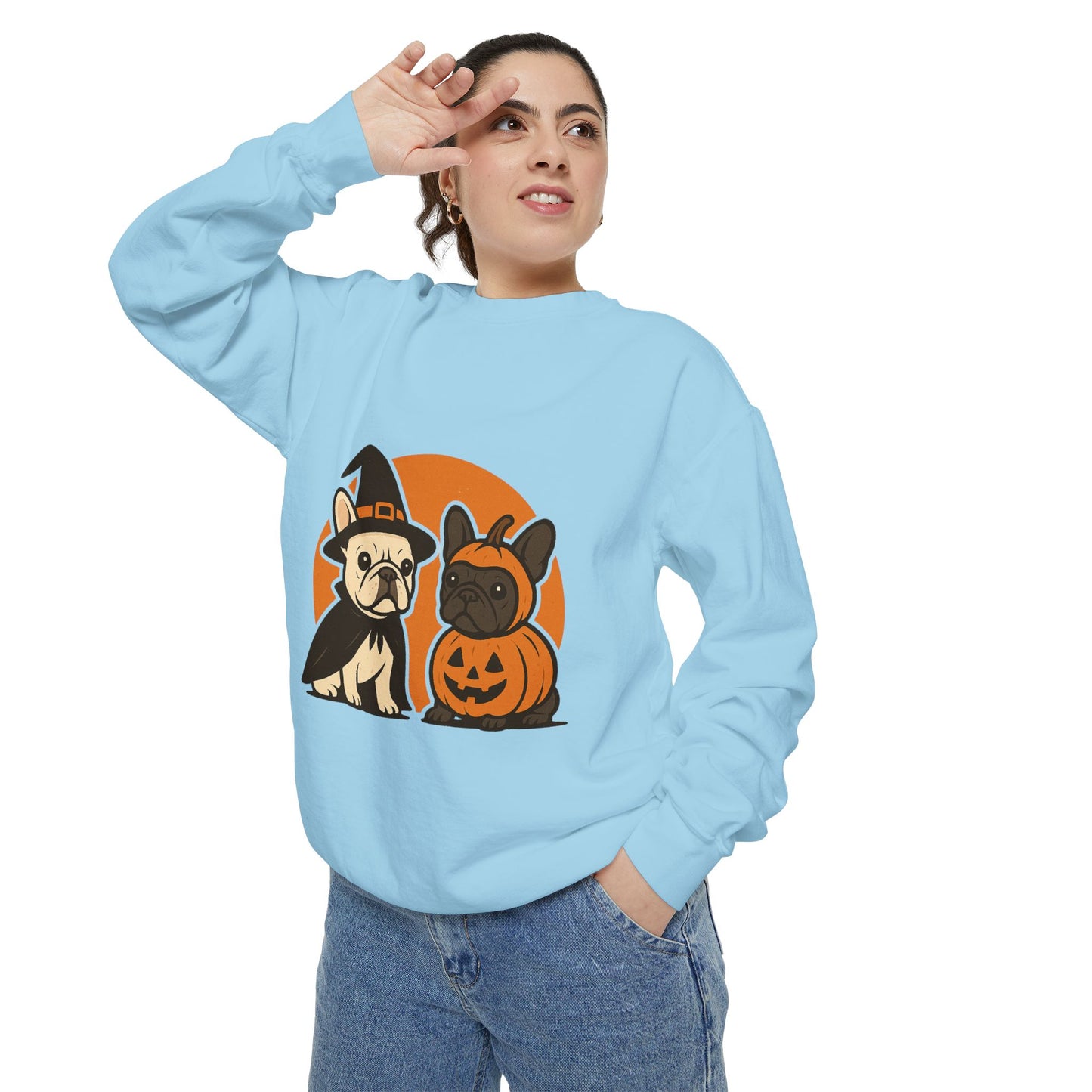 French Bulldog Halloween Sweatshirt | Spooky Frenchie Pullover | Witch Dog Lover Crewneck | Cute Pumpkin Fall Sweater