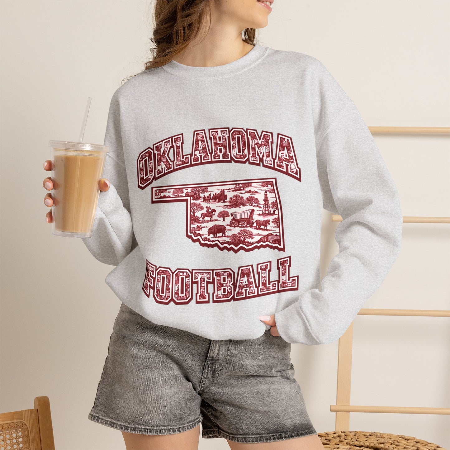 Oklahoma Football Sweatshirt, Oklahoma State Toile Crewneck, Crimson Game Day Sweatshirt, Oklahoma Fan Gift, Vintage Football Crewneck, sooner