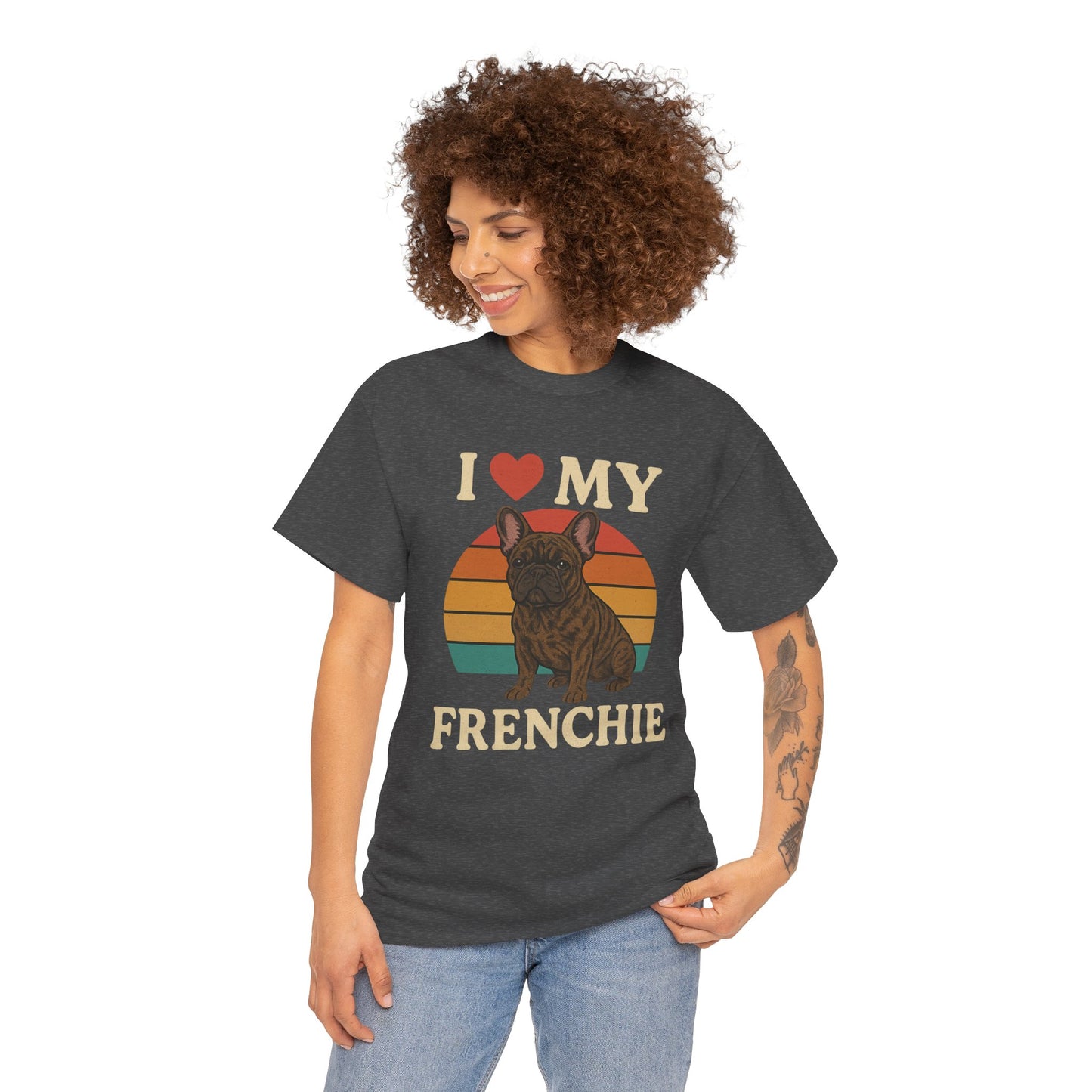 I Love My Frenchie T-Shirt | Retro French Bulldog Tee | Vintage Dog Lover Gift | Frenchie Mom & Dad Shirt | Brindle Bulldog Graphic Top