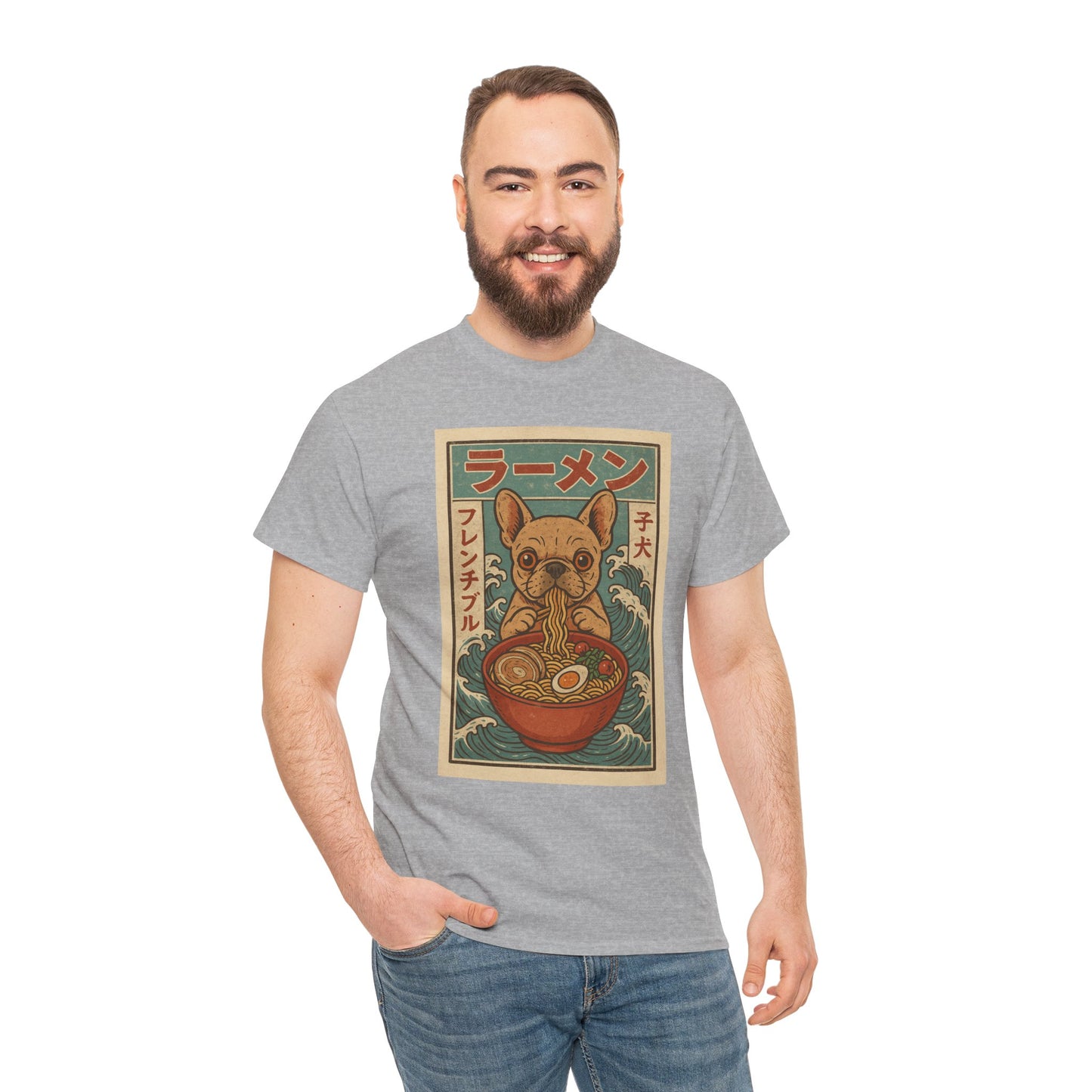 Frenchie Ramen T-Shirt – Vintage Japanese Poster Style French Bulldog Tee, Retro Dog Lover Shirt, Cute Anime-Inspired Gift