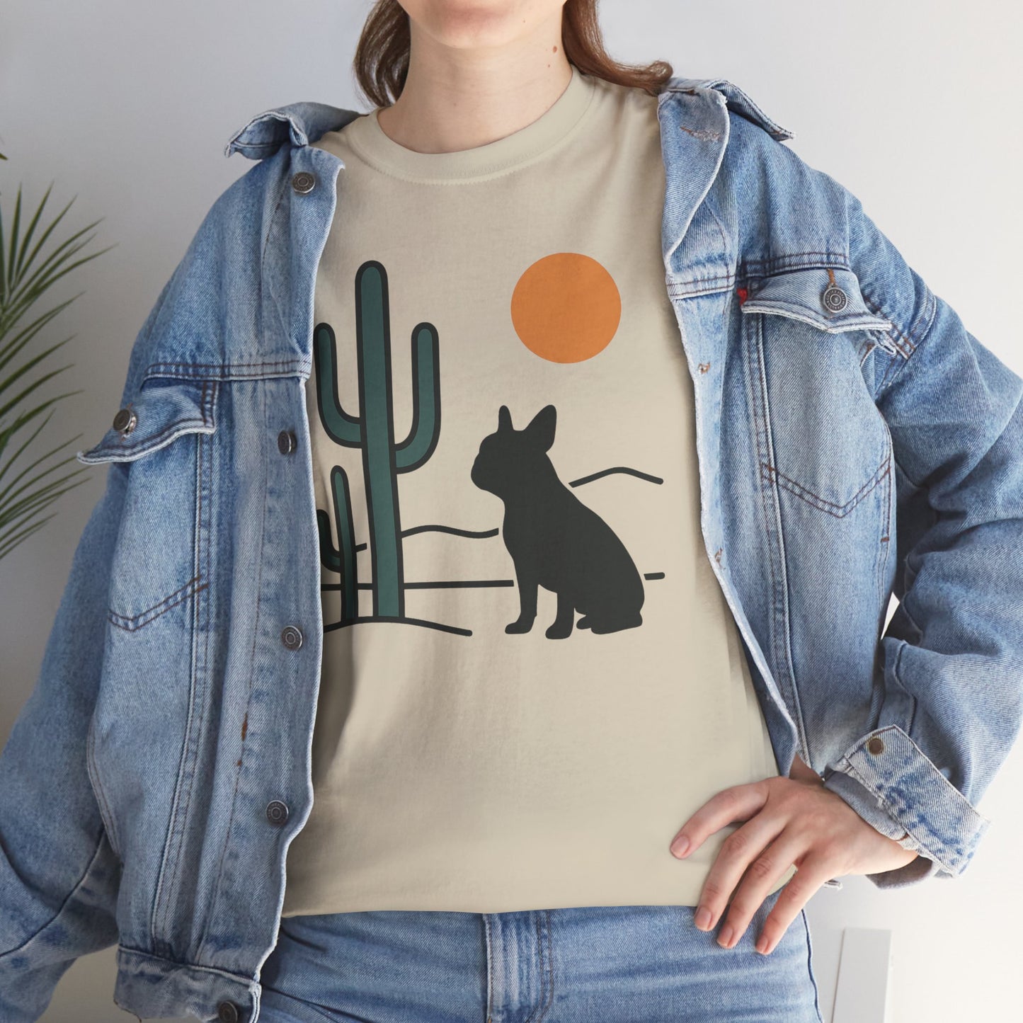 Desert Frenchie T-Shirt | Minimalist Cactus Dog Tee | French Bulldog Desert Sunset Shirt | Pet Lover Gift | Modern Graphic Dog Mom Tee