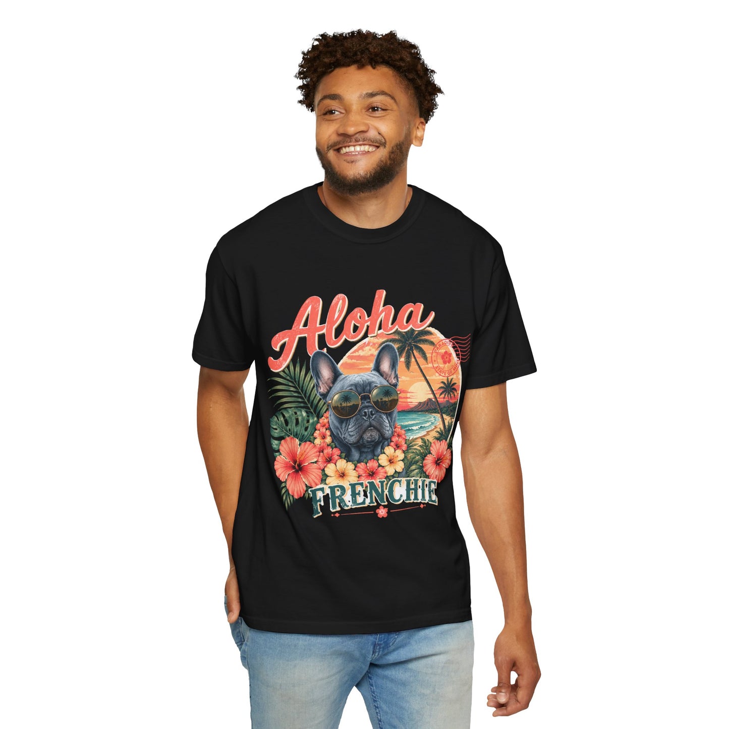 Aloha Frenchie T-Shirt — Hawaiian Sunset French Bulldog Tee