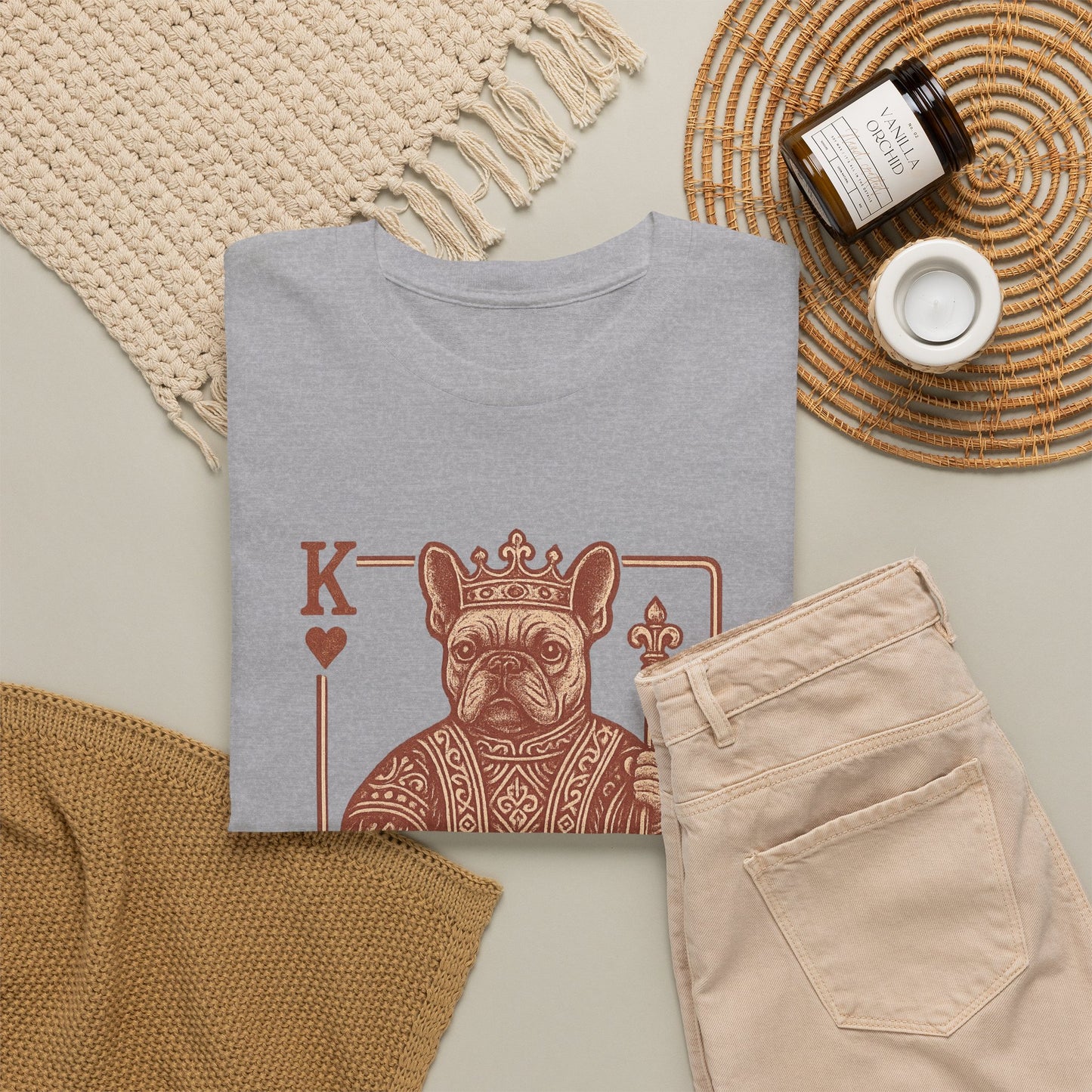 King French Bulldog Shirt, Frenchie Playing Card Tee, Royal Frenchie T-Shirt, Vintage French Bulldog Graphic Shirt, Dog Lover Gift, King of Hearts Frenchie Tee