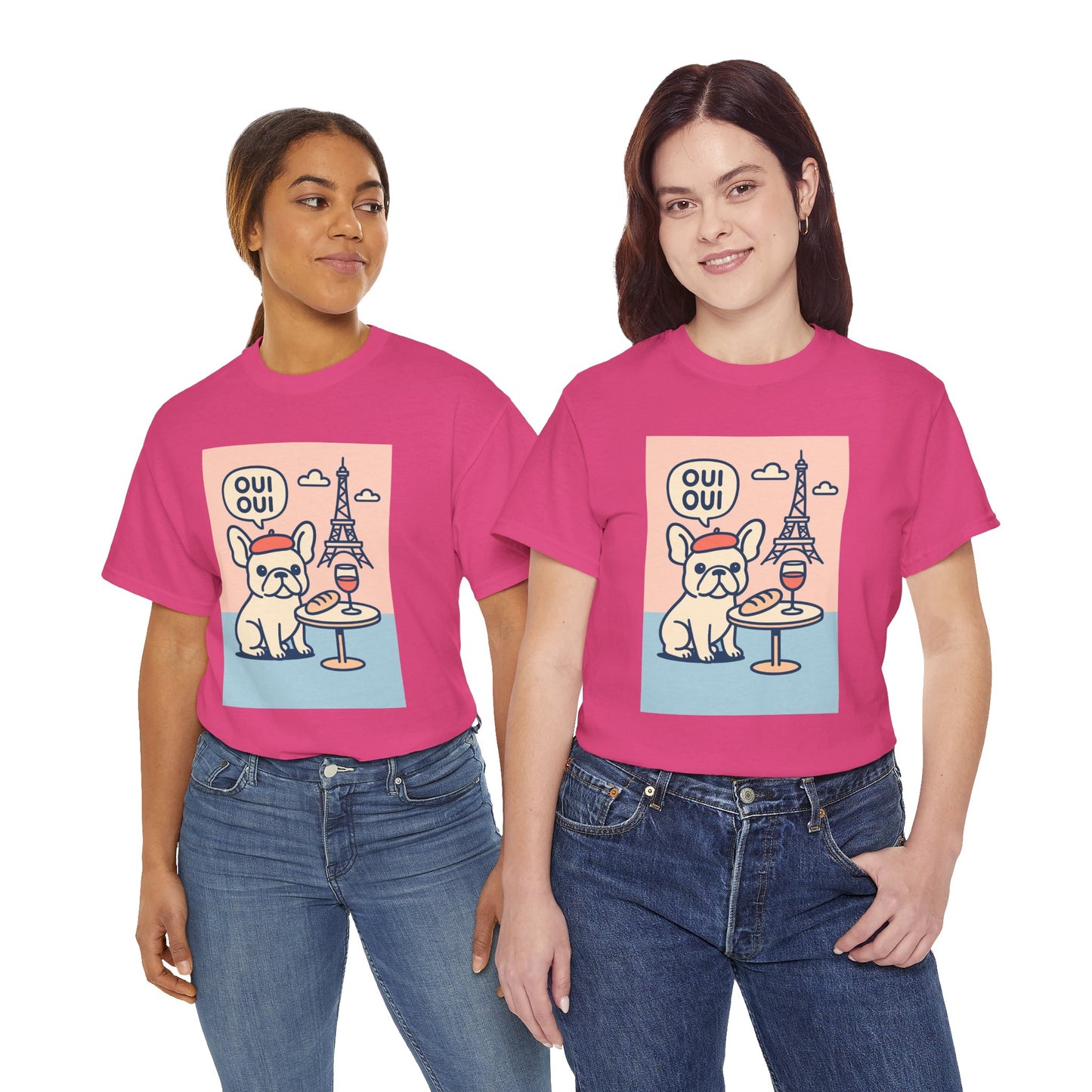 Oui Oui Frenchie Paris T-Shirt – Cute French Bulldog Café Tee, Paris Dog Lover Shirt, Beret & Baguette Graphic, French Bulldog Gift for Women & Men