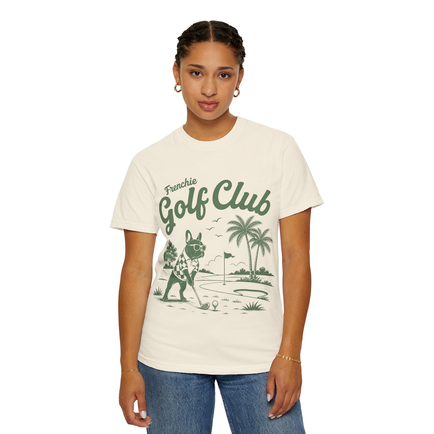 Golf Club T-Shirt — 'Frenchie Golf Club' Graphic Tee for Dog & Golf Lovers