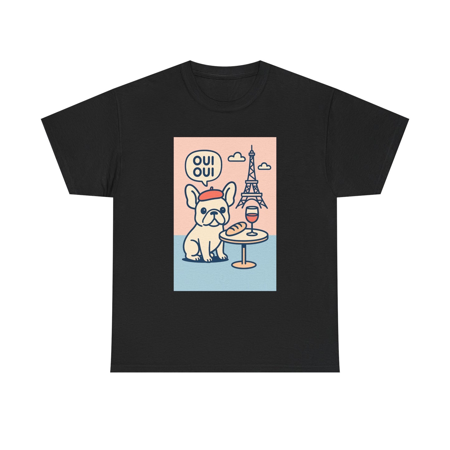 Oui Oui Frenchie Paris T-Shirt – Cute French Bulldog Café Tee, Paris Dog Lover Shirt, Beret & Baguette Graphic, French Bulldog Gift for Women & Men