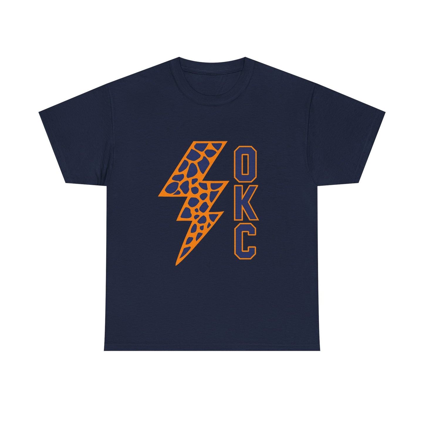 OKC Leopard Lightning Bolt T-Shirt | Oklahoma City Basketball | Blue & Orange Game Day Tee