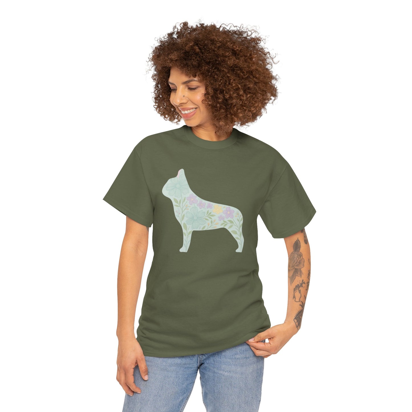 Floral French Bulldog T-Shirt | Pastel Dog Lover Tee | Soft Floral Frenchie Silhouette Shirt | Cute Gift for French Bulldog Moms