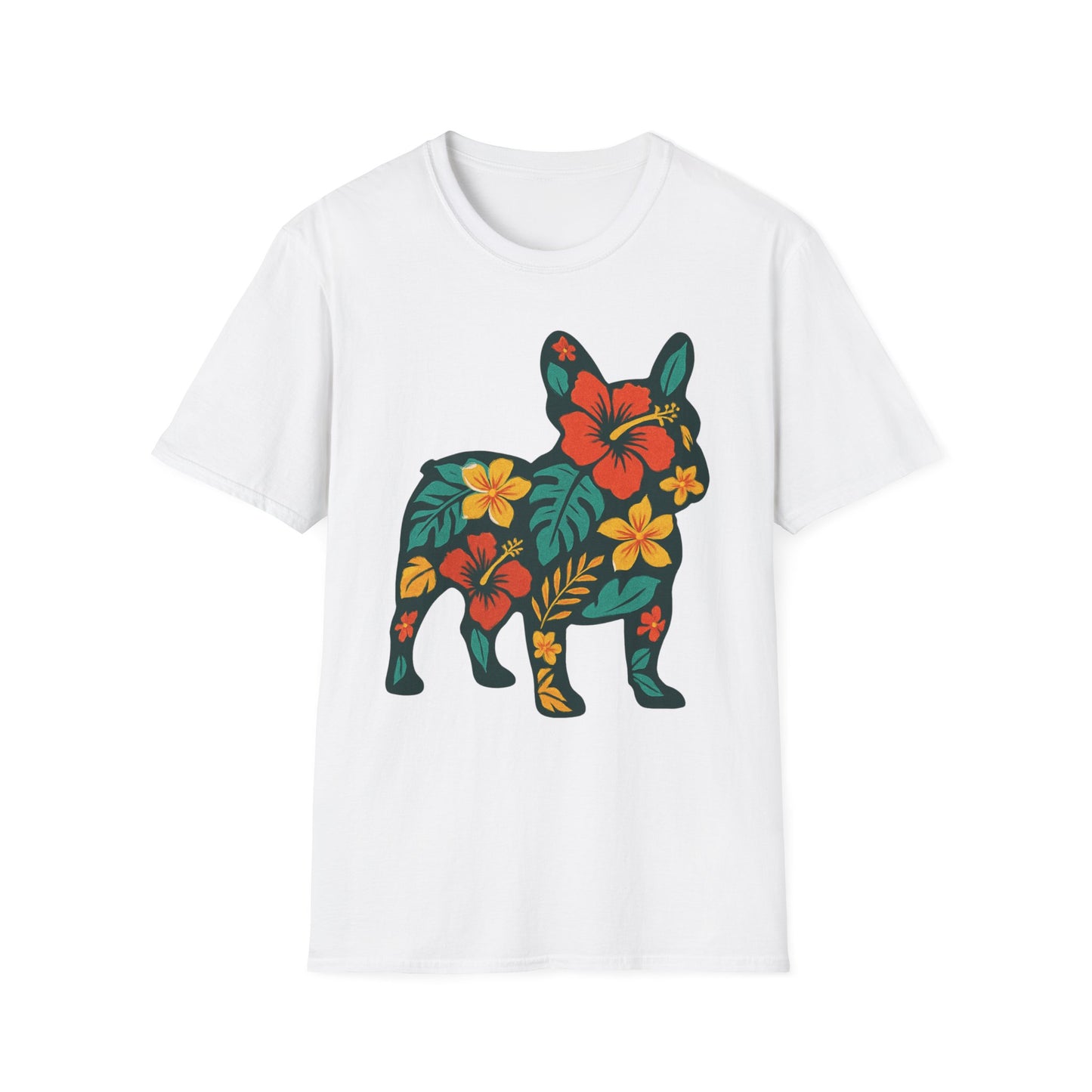 Hawaiian Frenchie Shirt | Floral French Bulldog T-Shirt | Tropical Dog Lover Tee | Cute Summer Frenchie Gift | Hibiscus Dog Silhouette