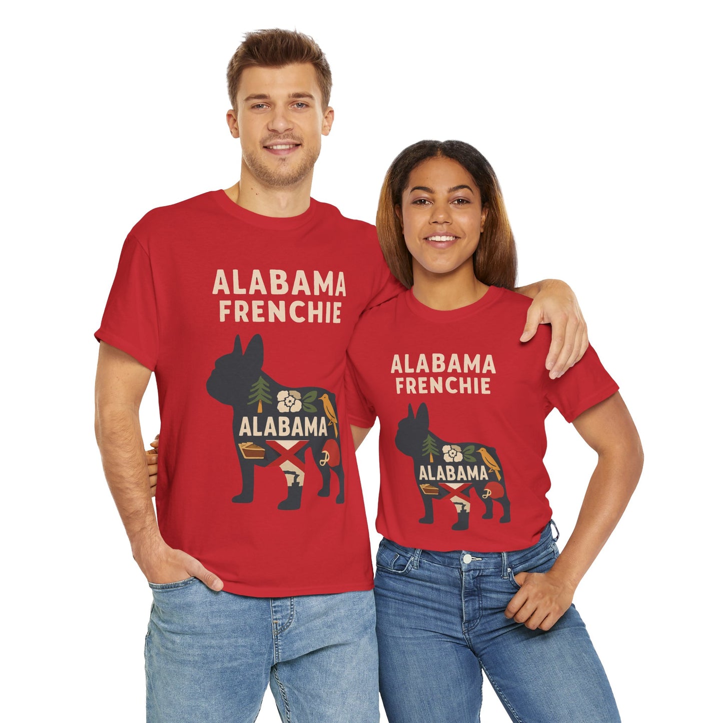 Alabama Frenchie T-Shirt – French Bulldog State Pride Tee, Retro Alabama Dog Lover Shirt, Southern Frenchie Gift for Pet Lovers