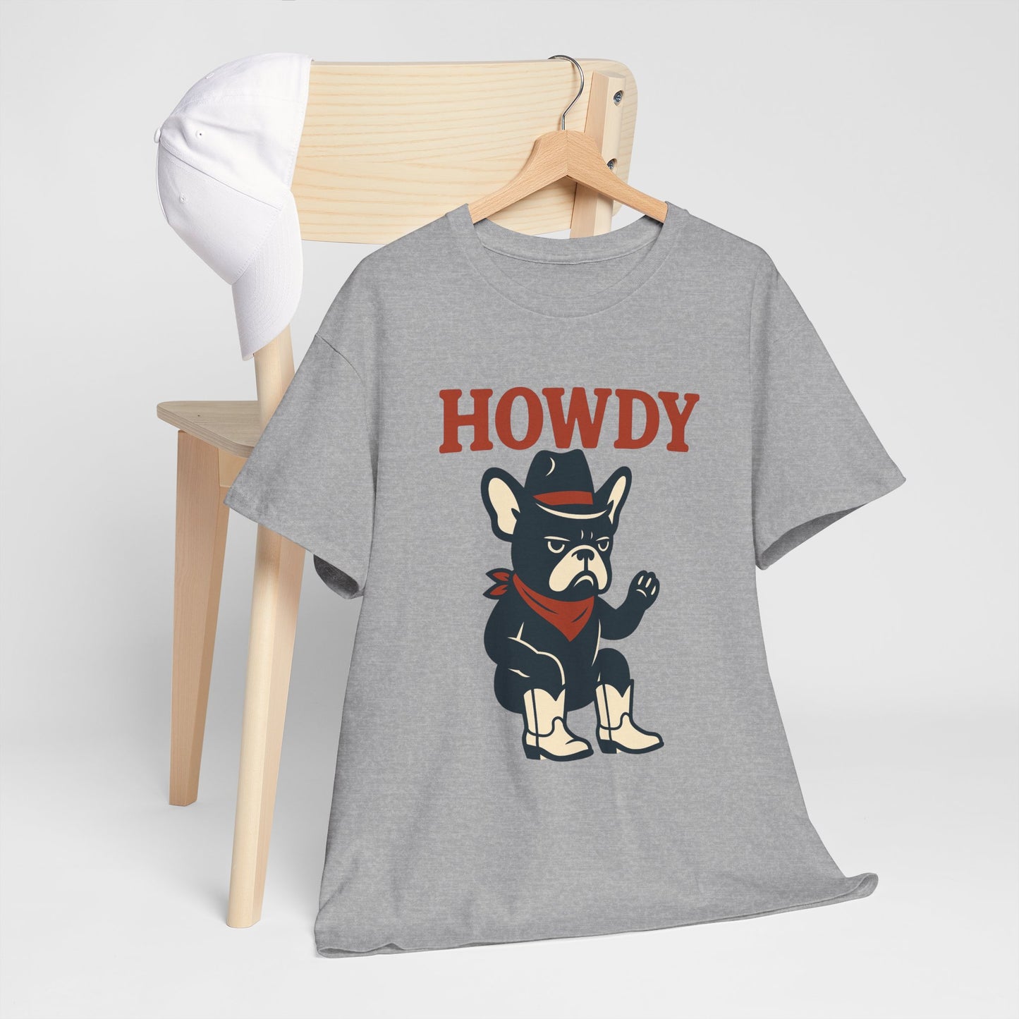 Howdy Frenchie T-Shirt | Cowboy French Bulldog Tee | Western Dog Lover Shirt | Cute Rodeo Pet Gift | Funny Frenchie Cowboy Graphic Tee