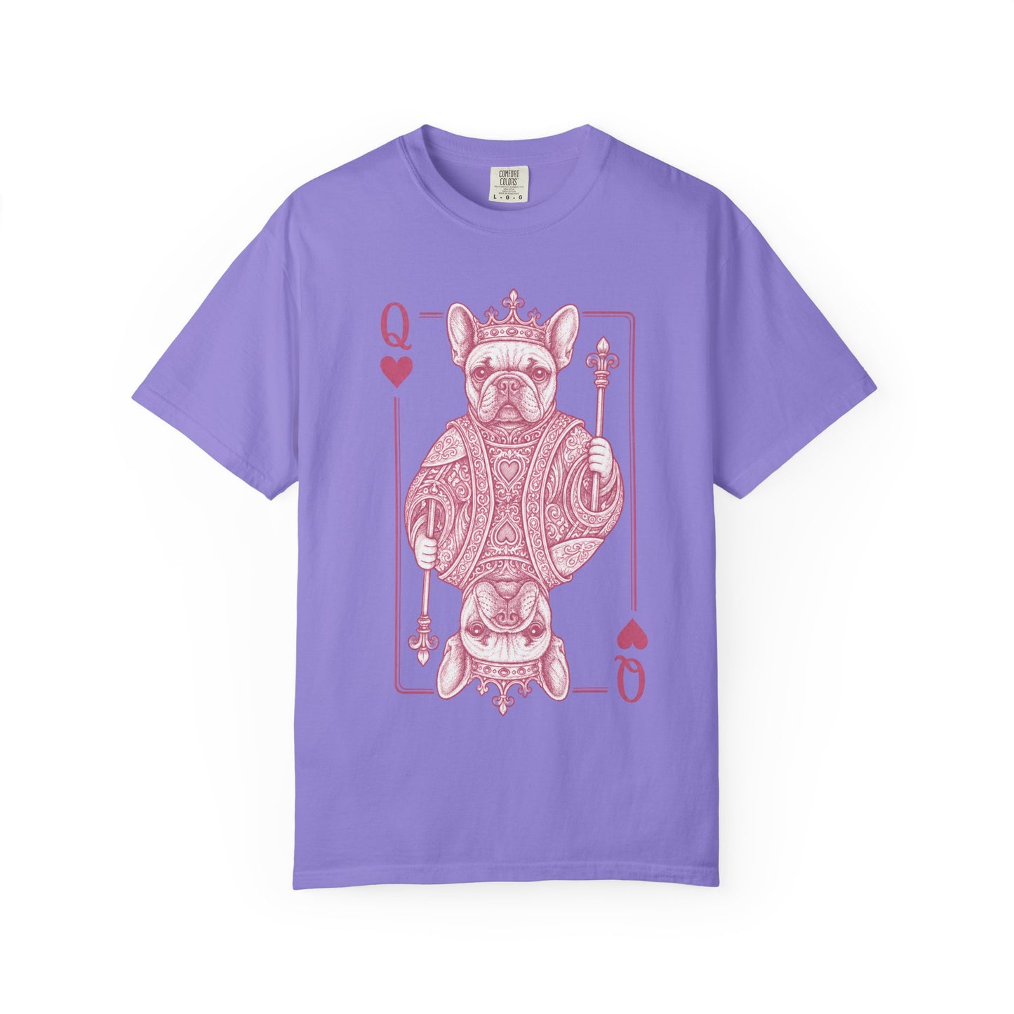 Queen of Hearts French Bulldog Shirt, Frenchie Queen Playing Card Tee, Dog Mom Gift, Cute French Bulldog Graphic Shirt, Royal Frenchie T-Shirt
