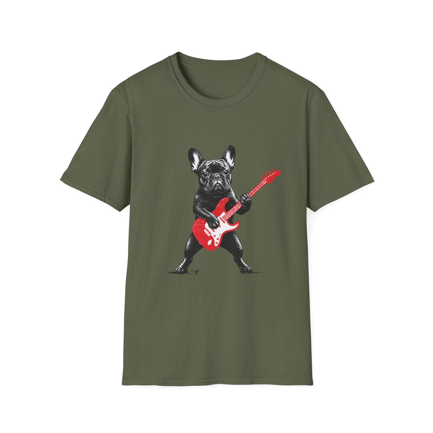 French Bulldog Guitar Shirt, Rocker Frenchie Tee, Frenchie Guitar T-Shirt, Music Lover Dog Shirt, Rock and Roll French Bulldog Gift, Guitar Player Frenchie Tee