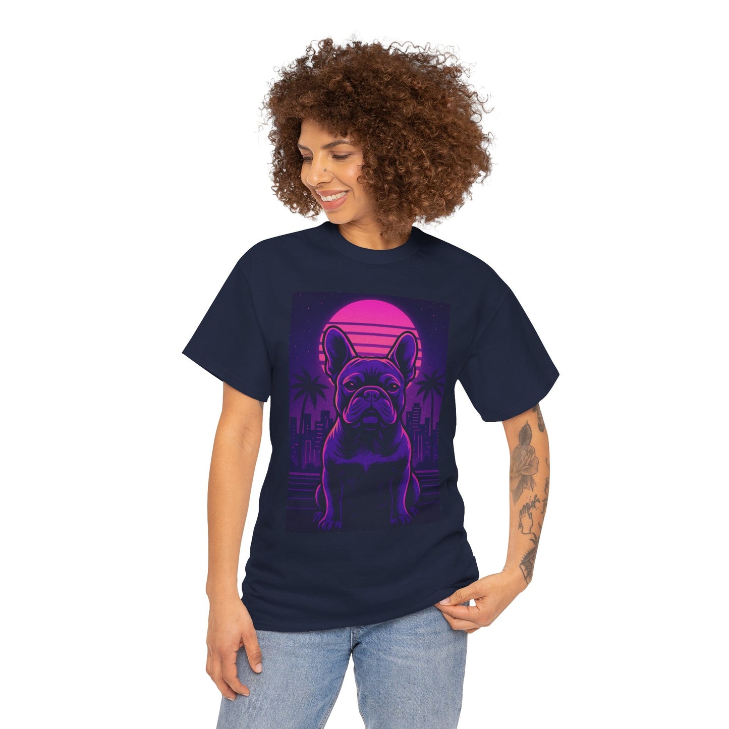 Vaporwave French Bulldog T-Shirt | Retro Neon Dog Tee | 80s Aesthetic Frenchie Shirt | Synthwave Graphic Tee | Cool Gift for Pet Lovers