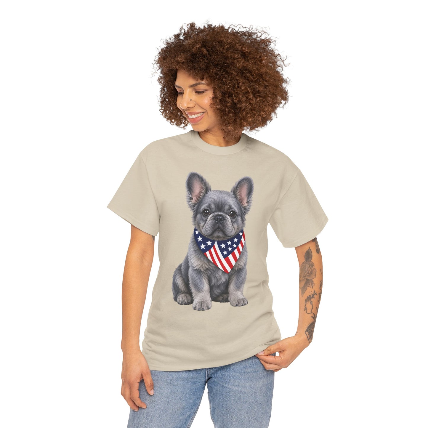 Patriotic Fluffy French Bulldog Shirt, Fluffy Frenchie American Flag Tee, Fourth of July Dog Lover Shirt, USA Fluffy Frenchie Gift