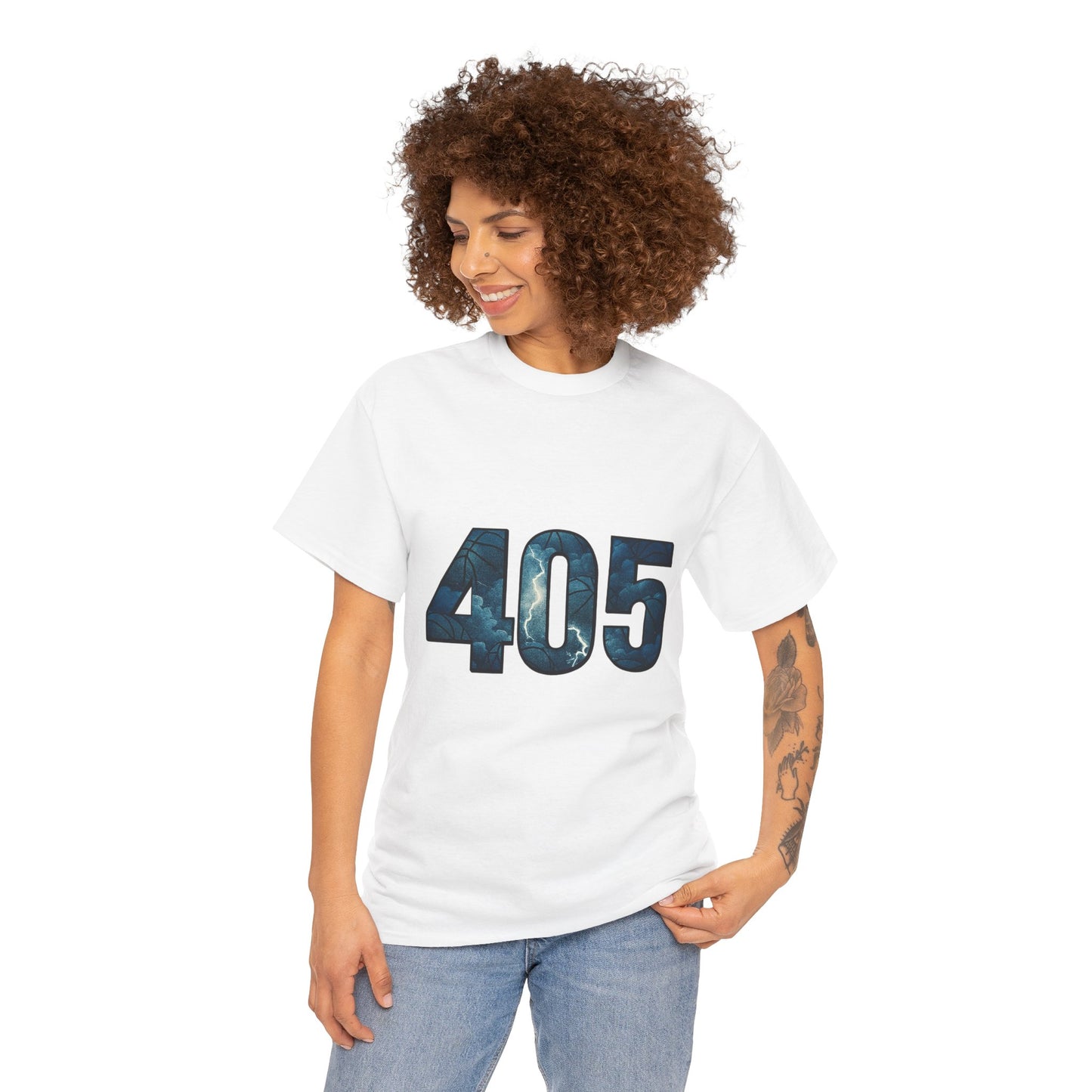 405 Thunder Lightning Tee | OKC Basketball Shirt | Oklahoma Area Code Shirt | Orange & Blue Thunder Fan Graphic Tee | Local Pride Shirt
