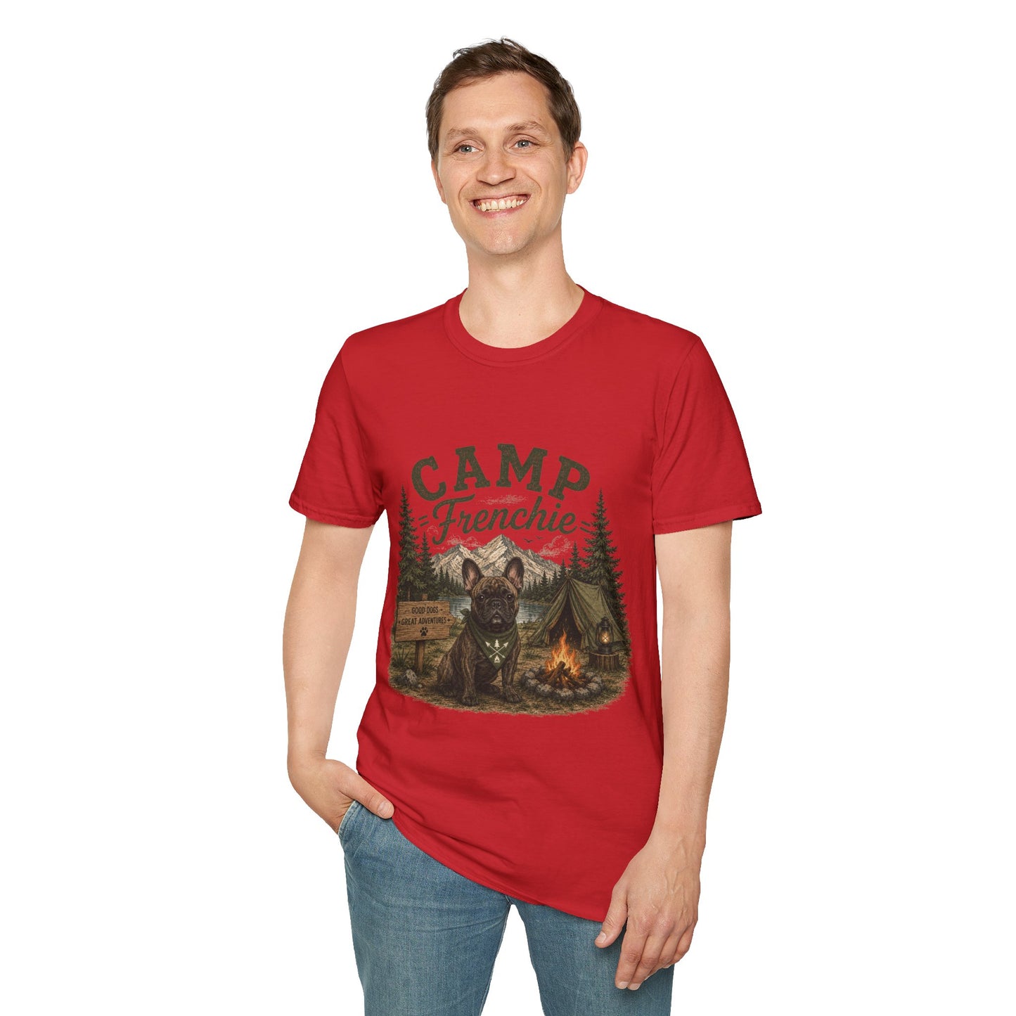 Camp Frenchie Shirt, French Bulldog Camping Shirt, Frenchie Outdoor Tee, Dog Camping Shirt, Adventure Dog Lover Gift, Campfire French Bulldog T-Shirt, Nature Graphic Tee