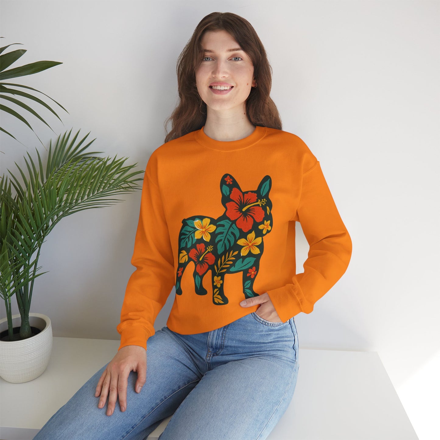 Hawaiian French Bulldog Sweatshirt | Tropical Floral Frenchie Sweater | Summer Dog Lover Gift | Cute Floral Frenchie Pullover