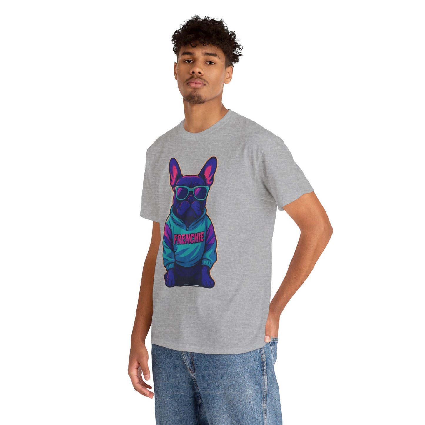 Vaporwave Frenchie T-Shirt | Retro Neon Dog Graphic | 80s Style French Bulldog Tee | Colorful Streetwear Gift for Dog Lovers | Cool Pet Apparel